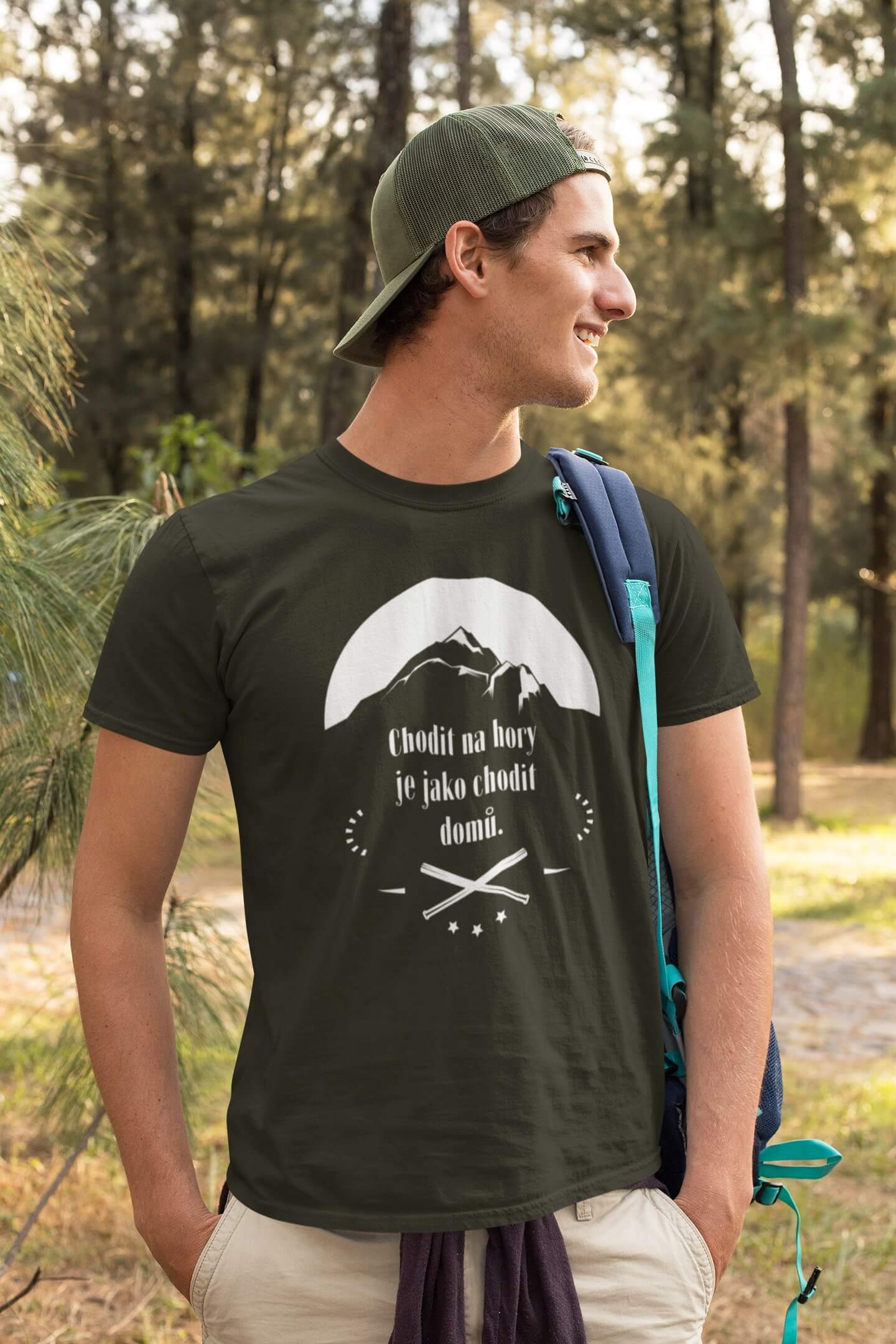 Pánské tričko Chodit na hory Barva: Military