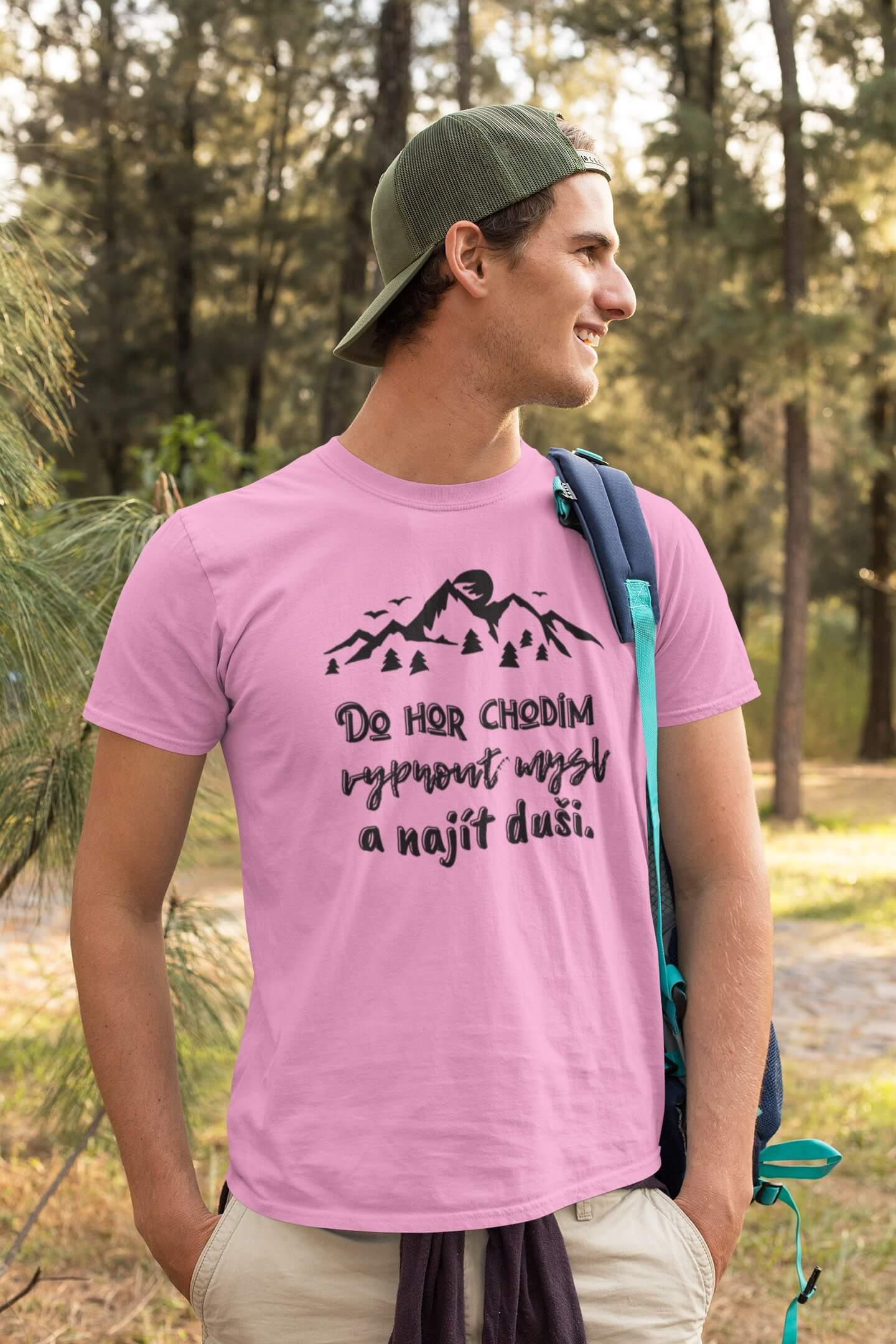 Pánské tričko Do hor chodím Barva: Ružová