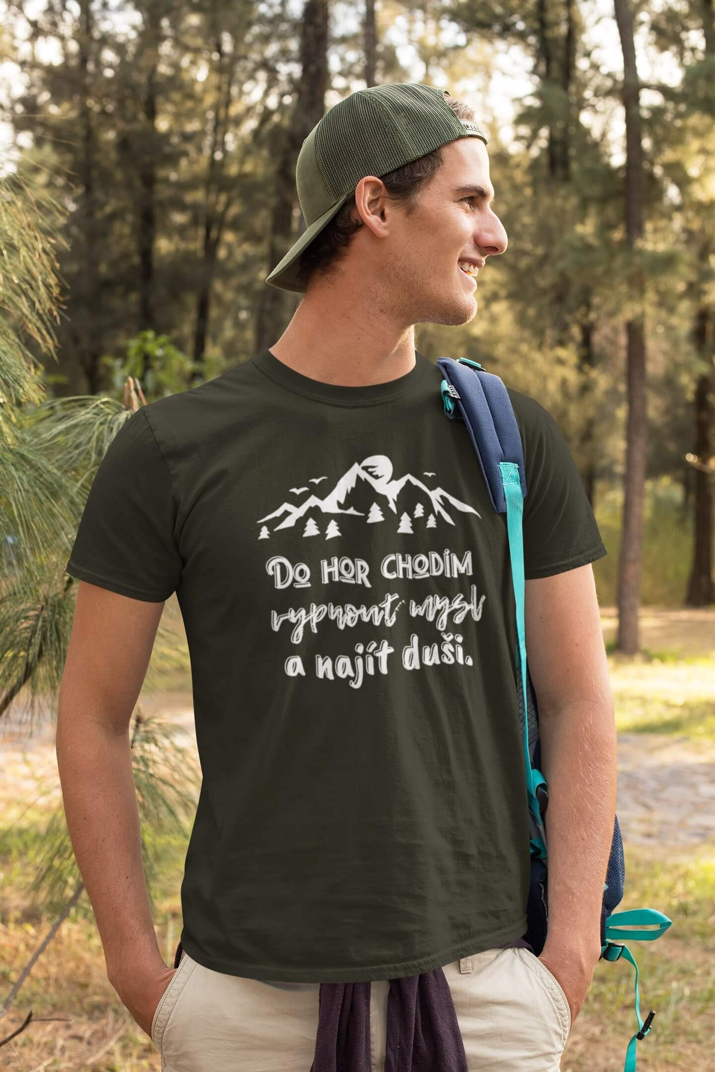 Pánské tričko Do hor chodím Barva: Military