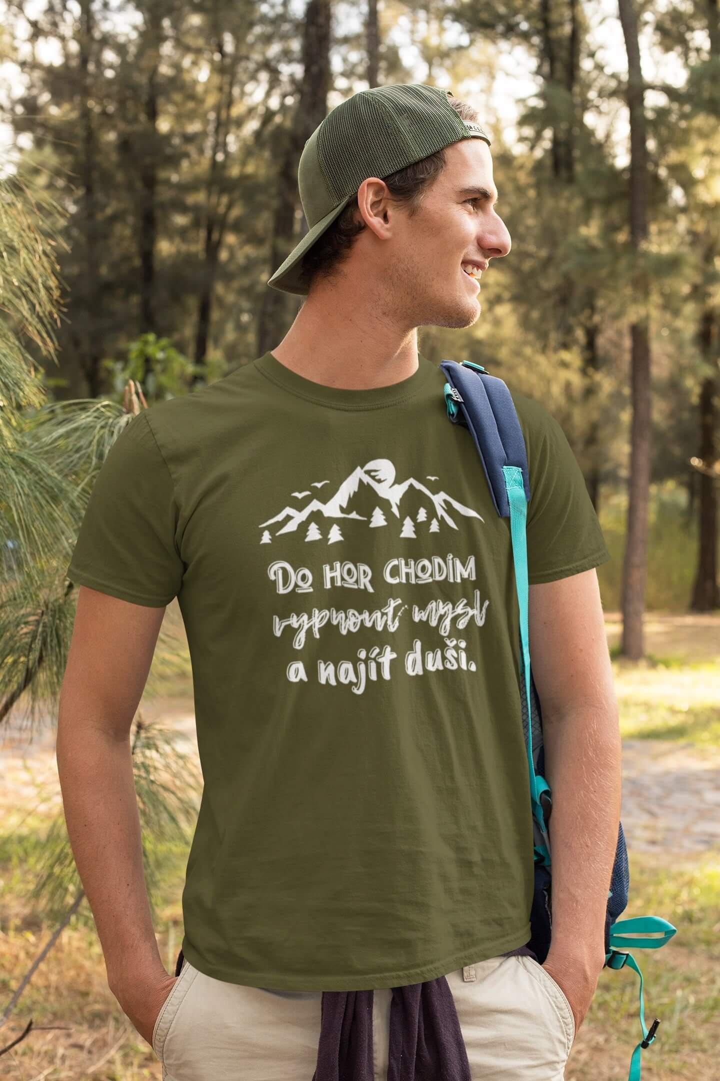 Pánské tričko Do hor chodím Barva: Khaki