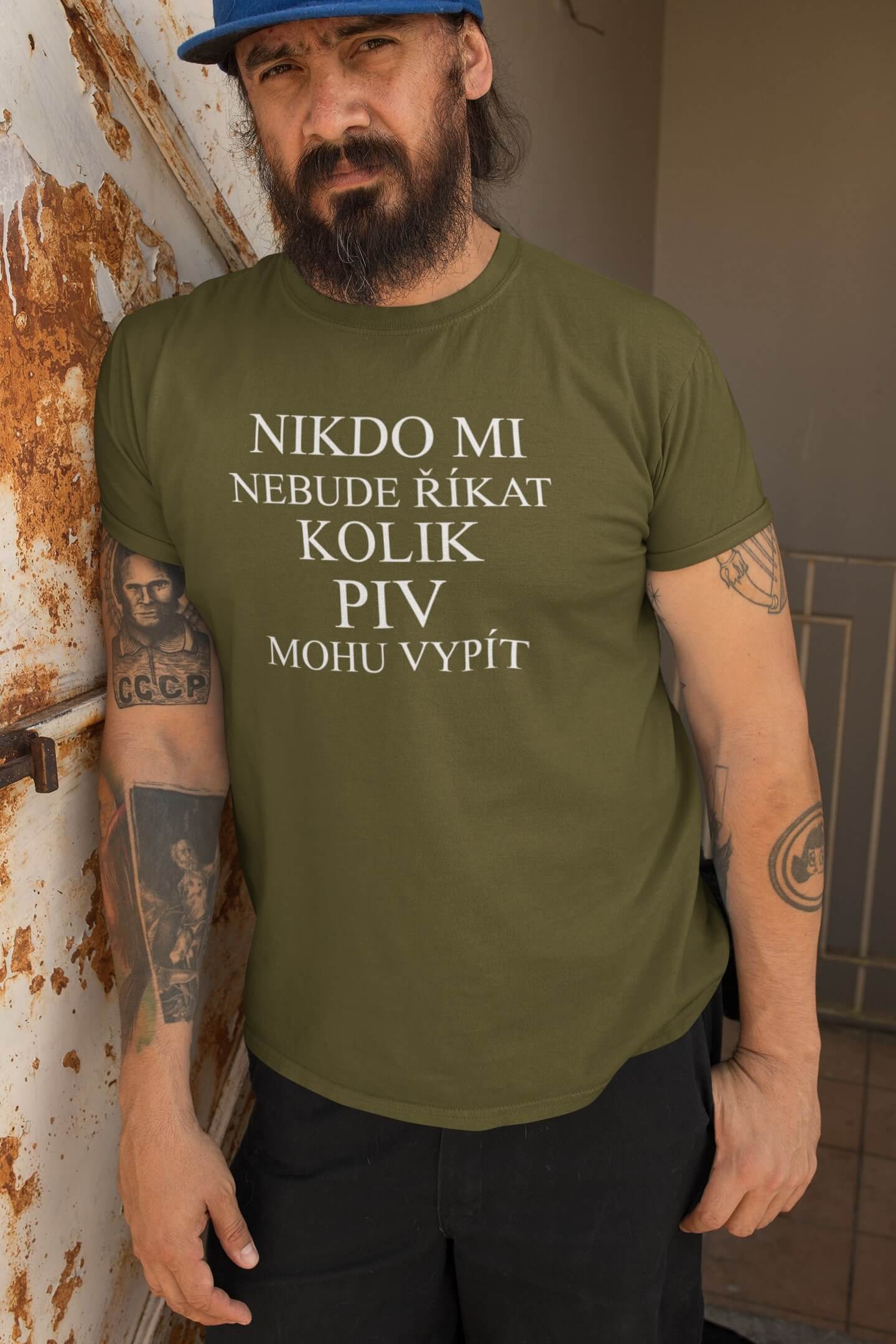 Pánské tričko Kolik piv mohu vypít Barva: Khaki, Velikost: M