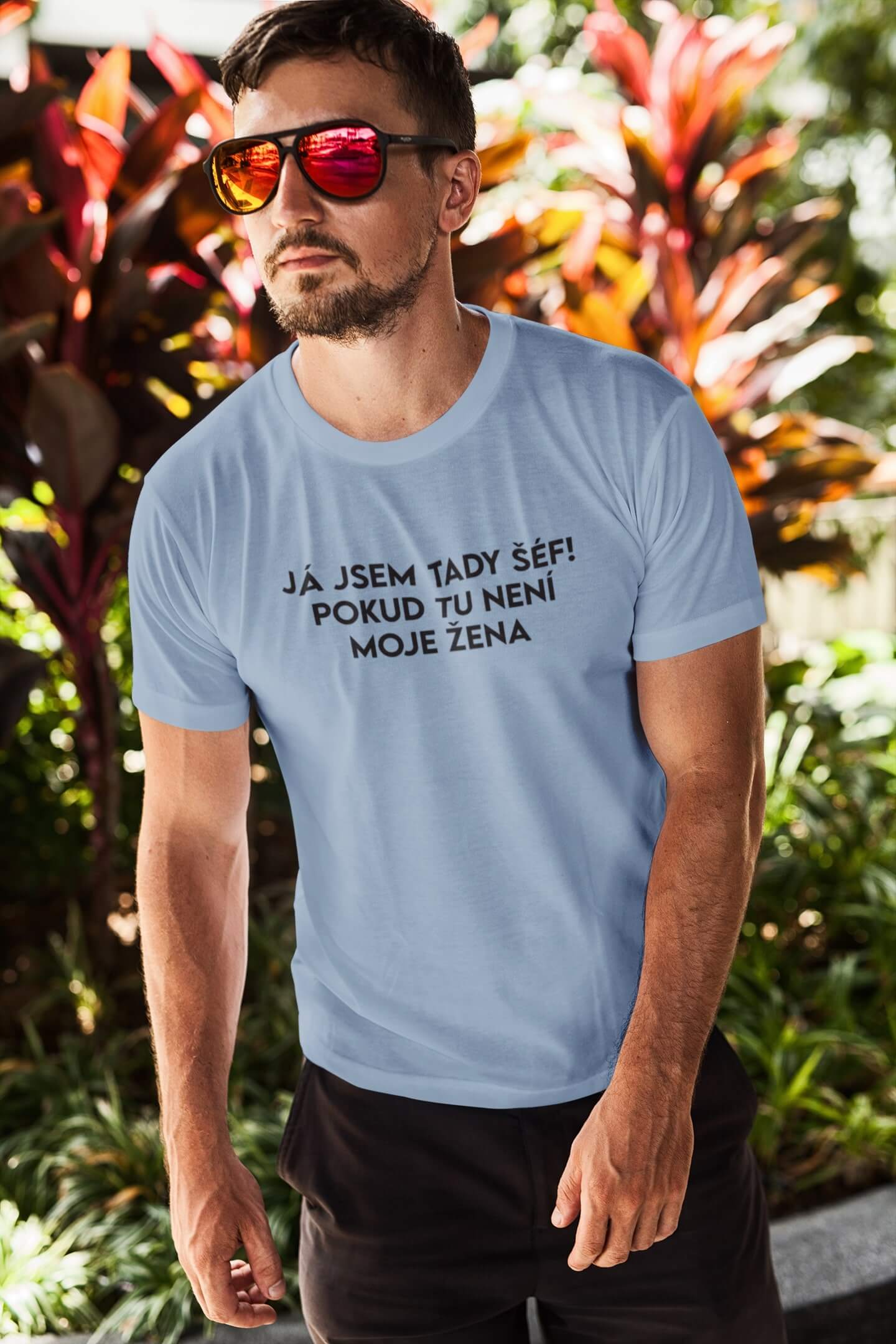 Pánské tričko JÁ JSEM TADY ŠÉF! Barva: Nebeská modrá, Velikost: S