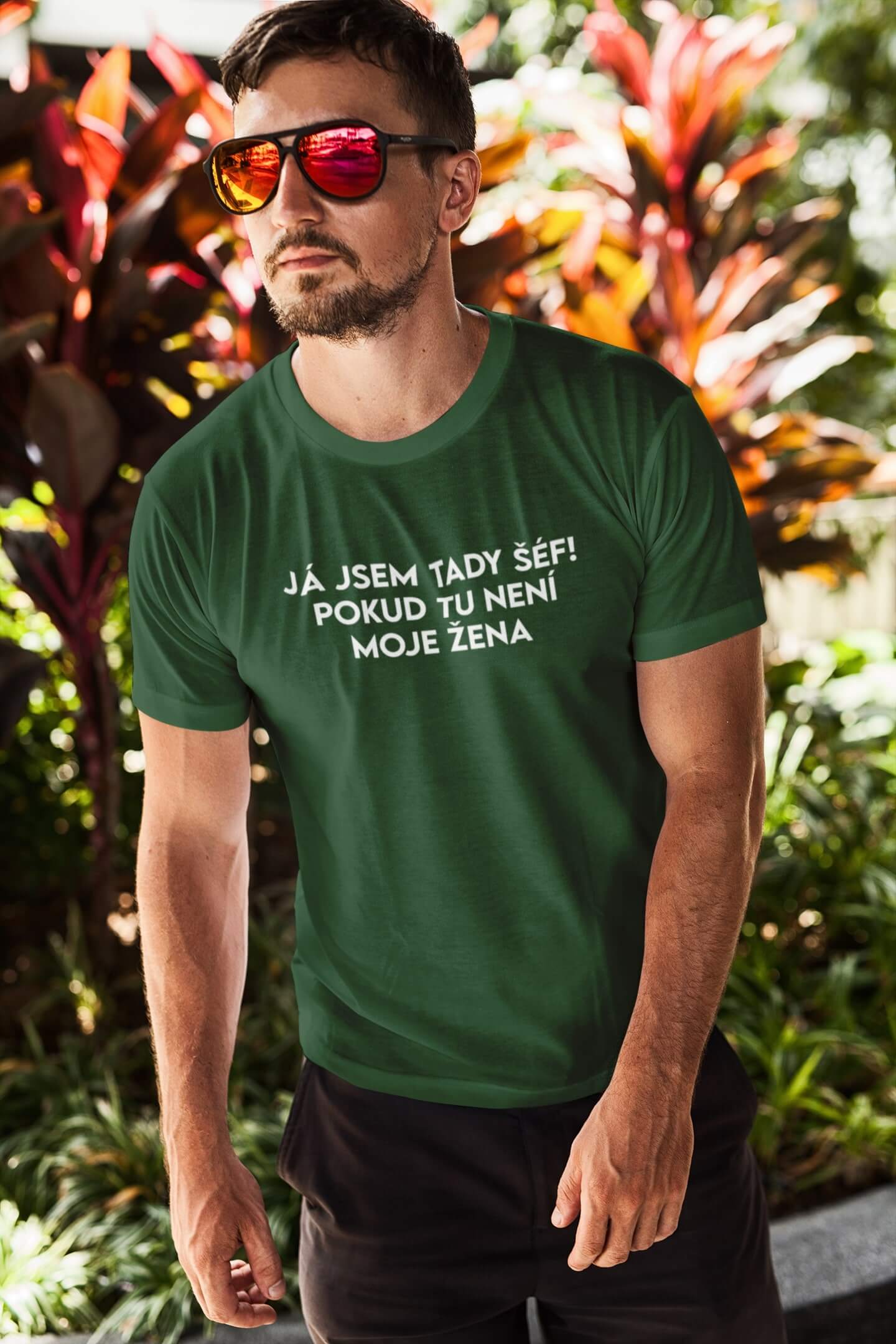 Pánské tričko JÁ JSEM TADY ŠÉF! Barva: Láhvově zelená, Velikost: 2XL