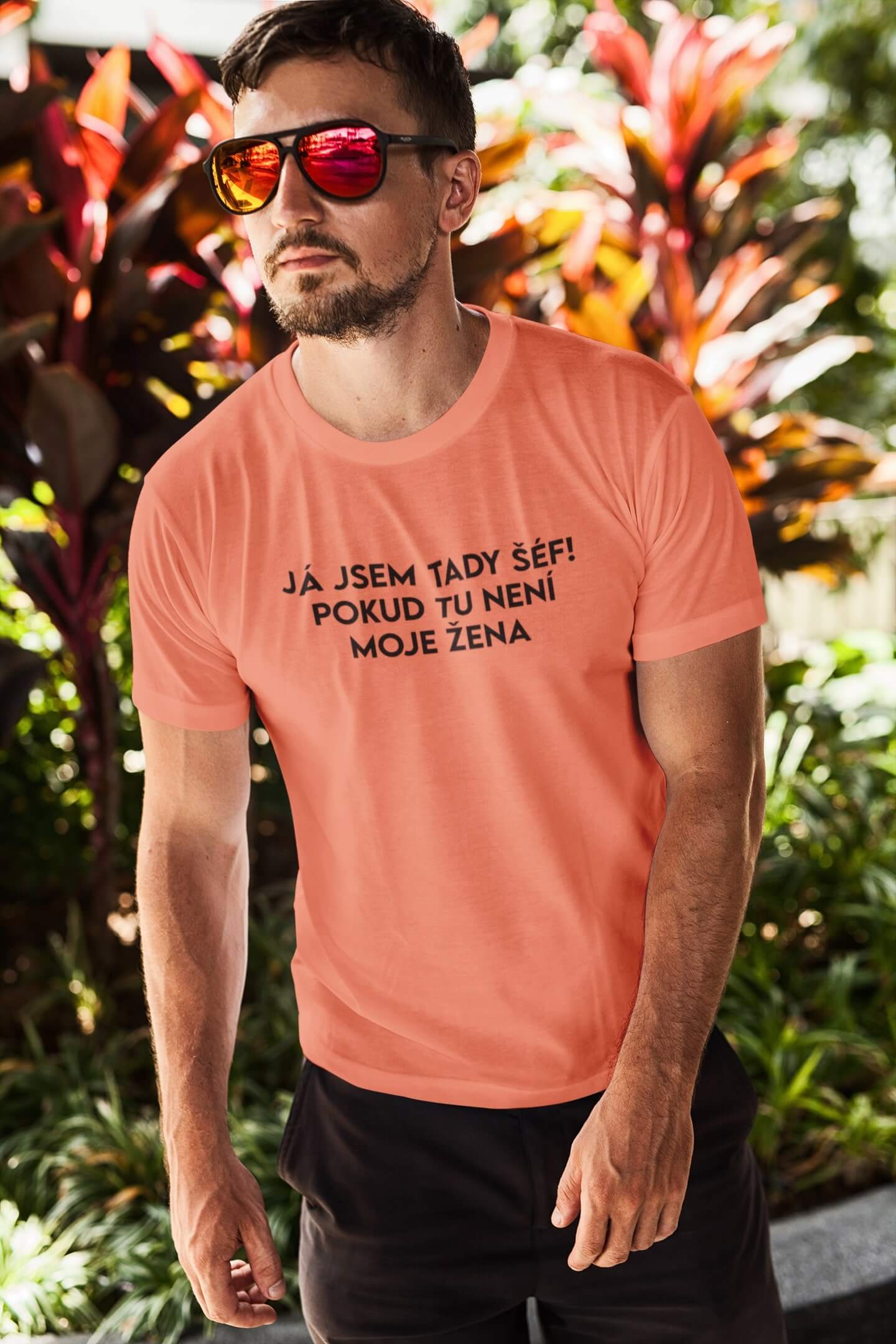 Pánské tričko JÁ JSEM TADY ŠÉF! Barva: Korálová, Velikost: M