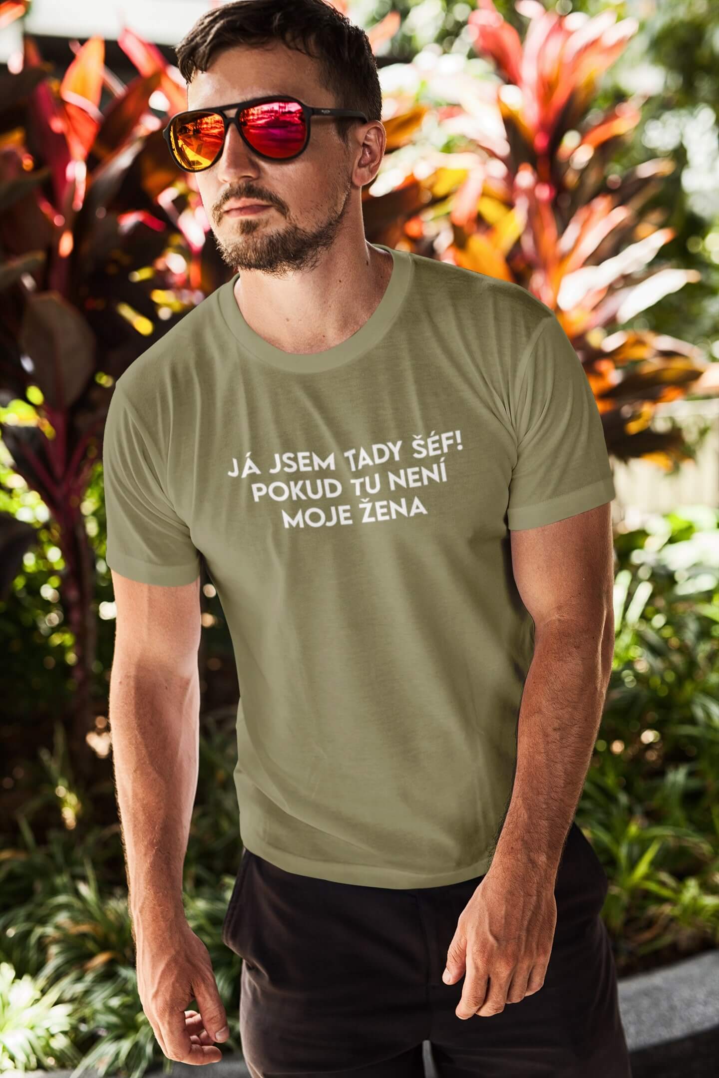 Pánské tričko JÁ JSEM TADY ŠÉF! Barva: Svetlá khaki, Velikost: 2XL