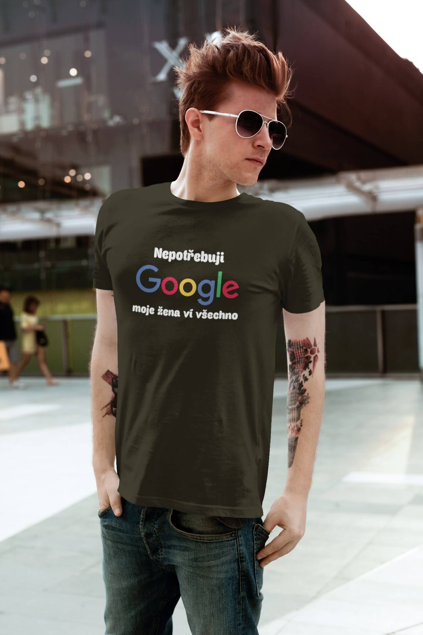 Pánské tričko Nepotřebuji GOOGLE Barva: Military, Velikost: 3XL