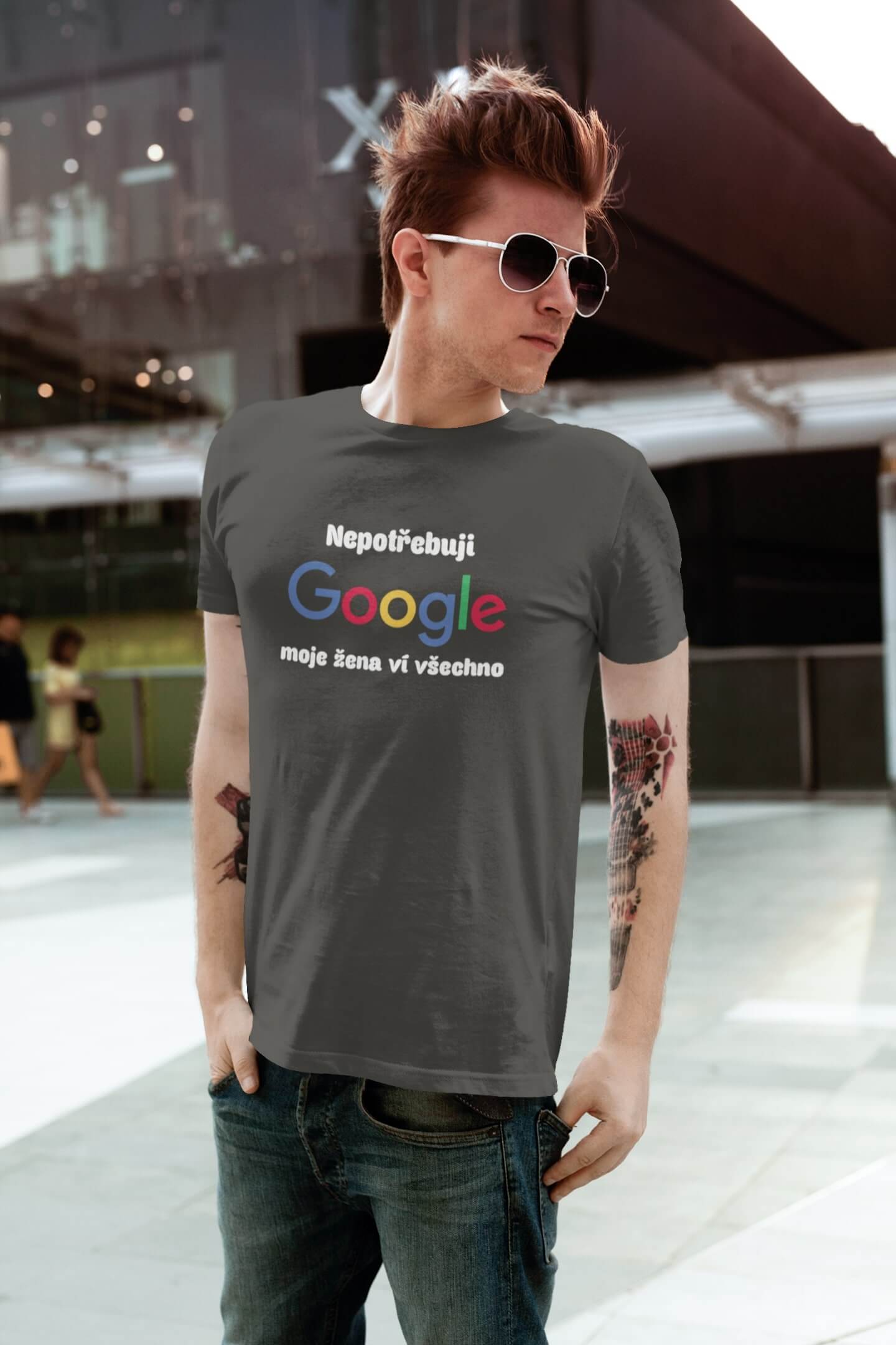 Pánské tričko Nepotřebuji GOOGLE Barva: Tmavá břidlice, Velikost: XS