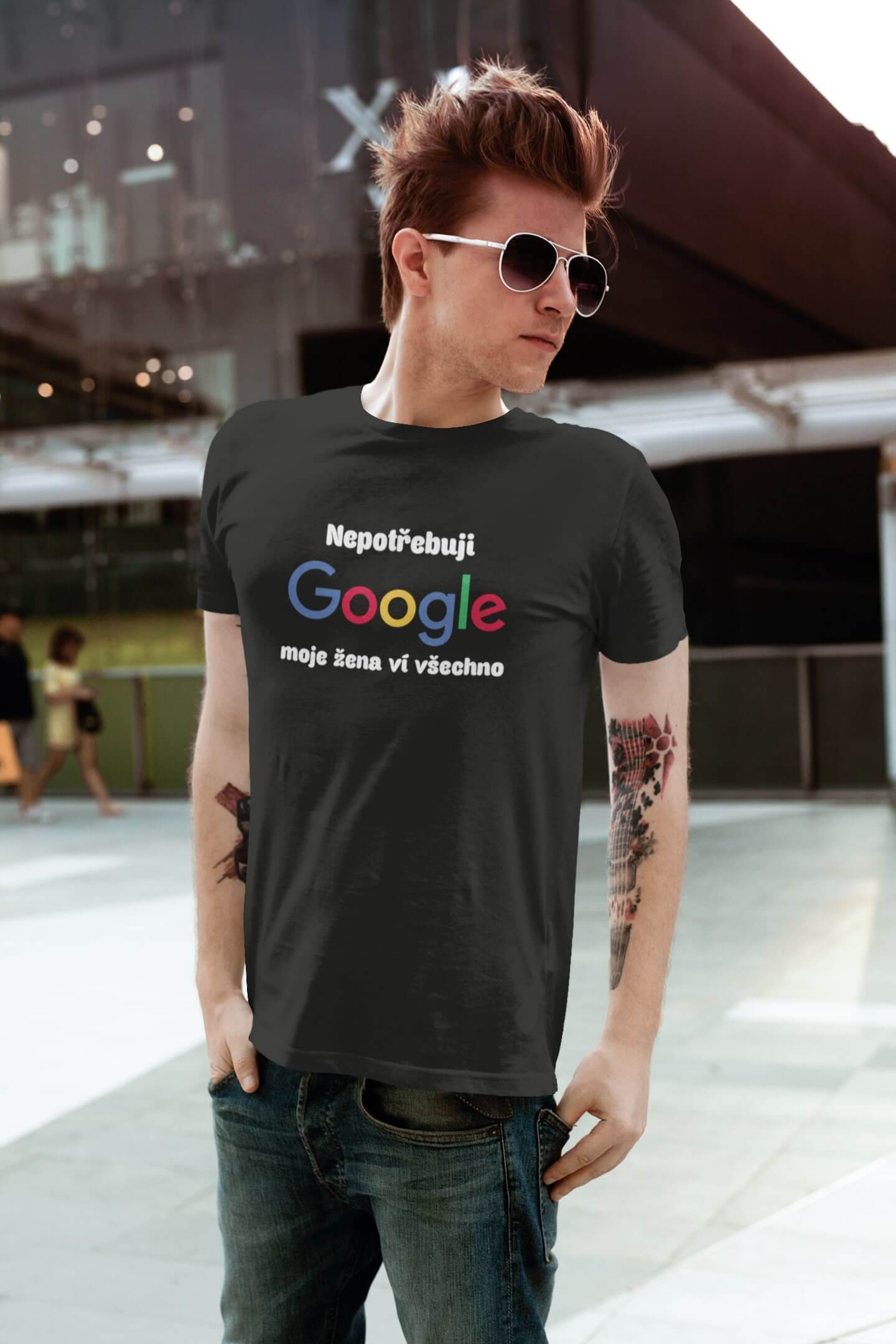 Pánské tričko Nepotřebuji GOOGLE Barva: Ebony grey, Velikost: 3XL