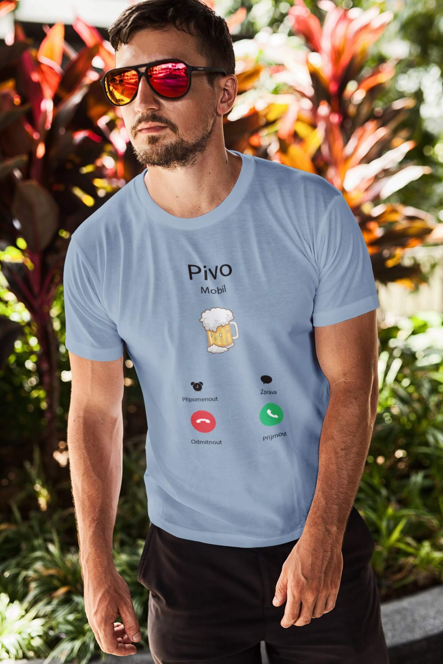 Pánské tričko Pivo volá Barva: Nebeská modrá, Velikost: 2XL