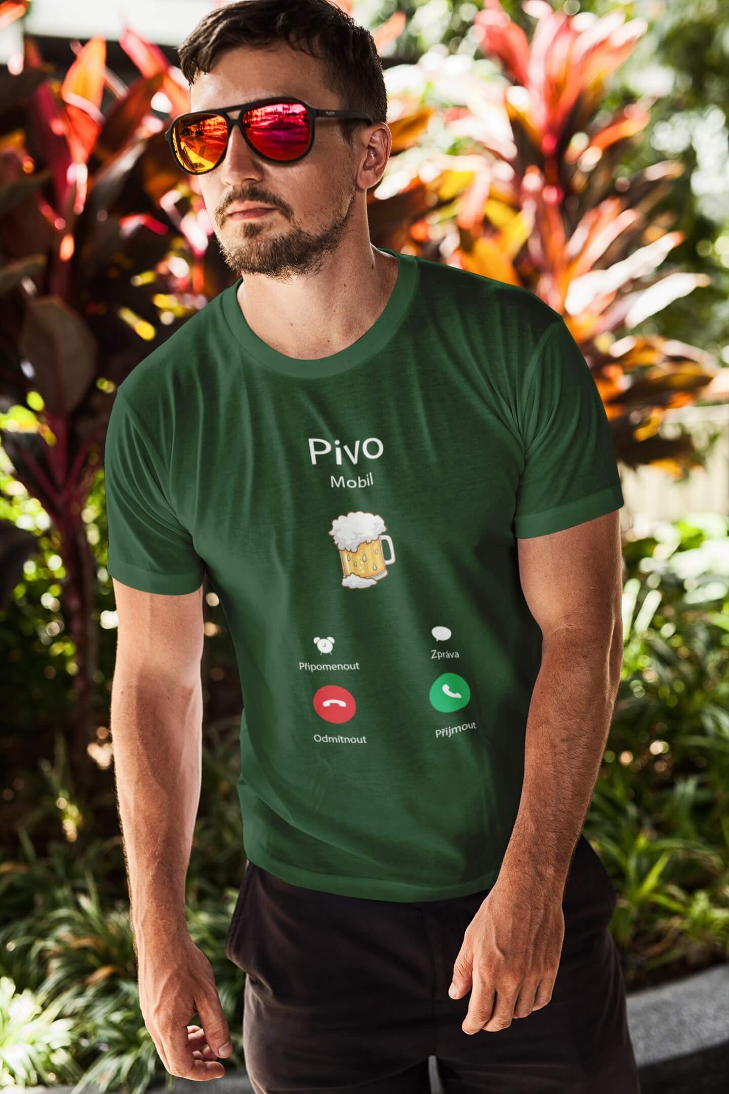 Pánské tričko Pivo volá Barva: Láhvově zelená, Velikost: S
