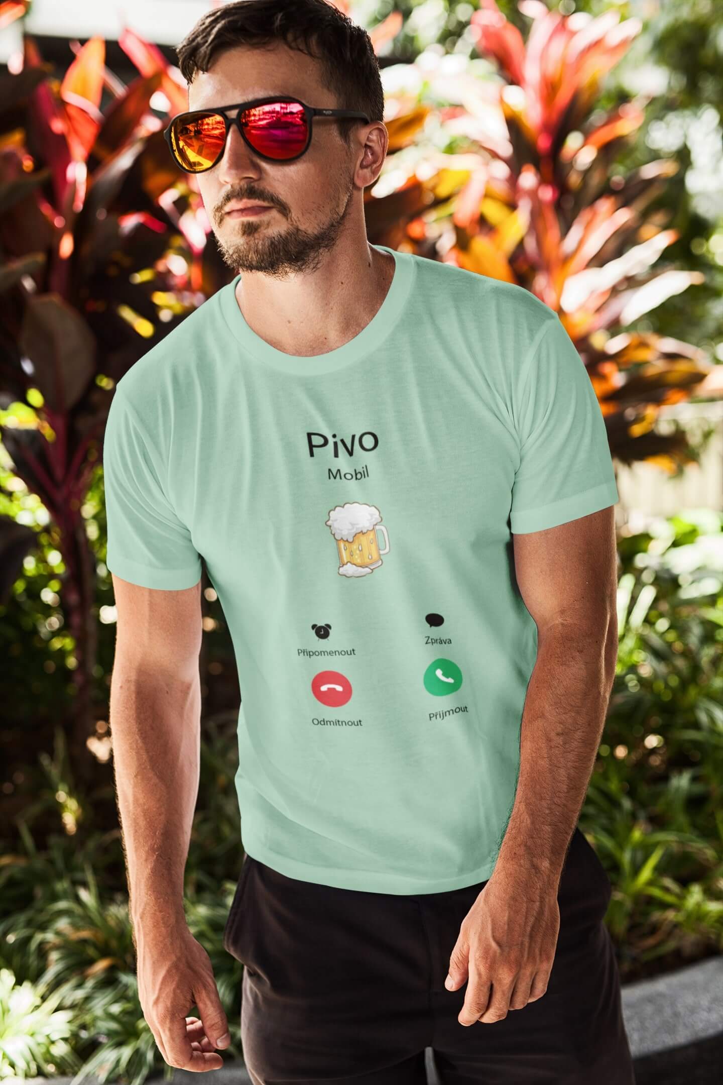 Pánské tričko Pivo volá Barva: Mätová, Velikost: L