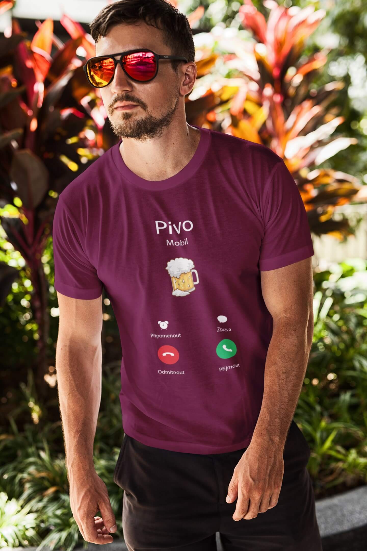 Pánské tričko Pivo volá Barva: Fuchsiová, Velikost: 2XL