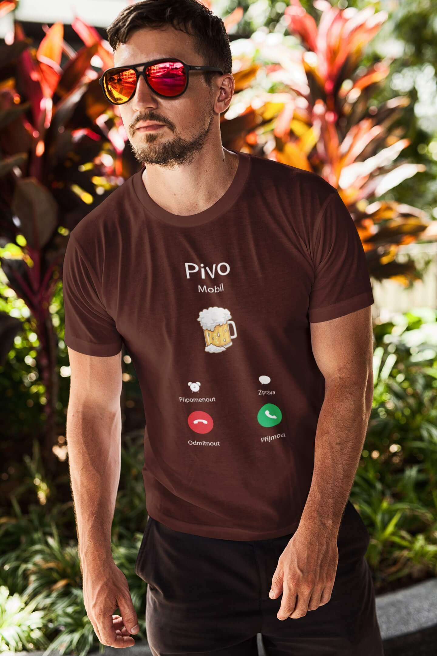 Pánské tričko Pivo volá Barva: Čokoládová, Velikost: 2XL