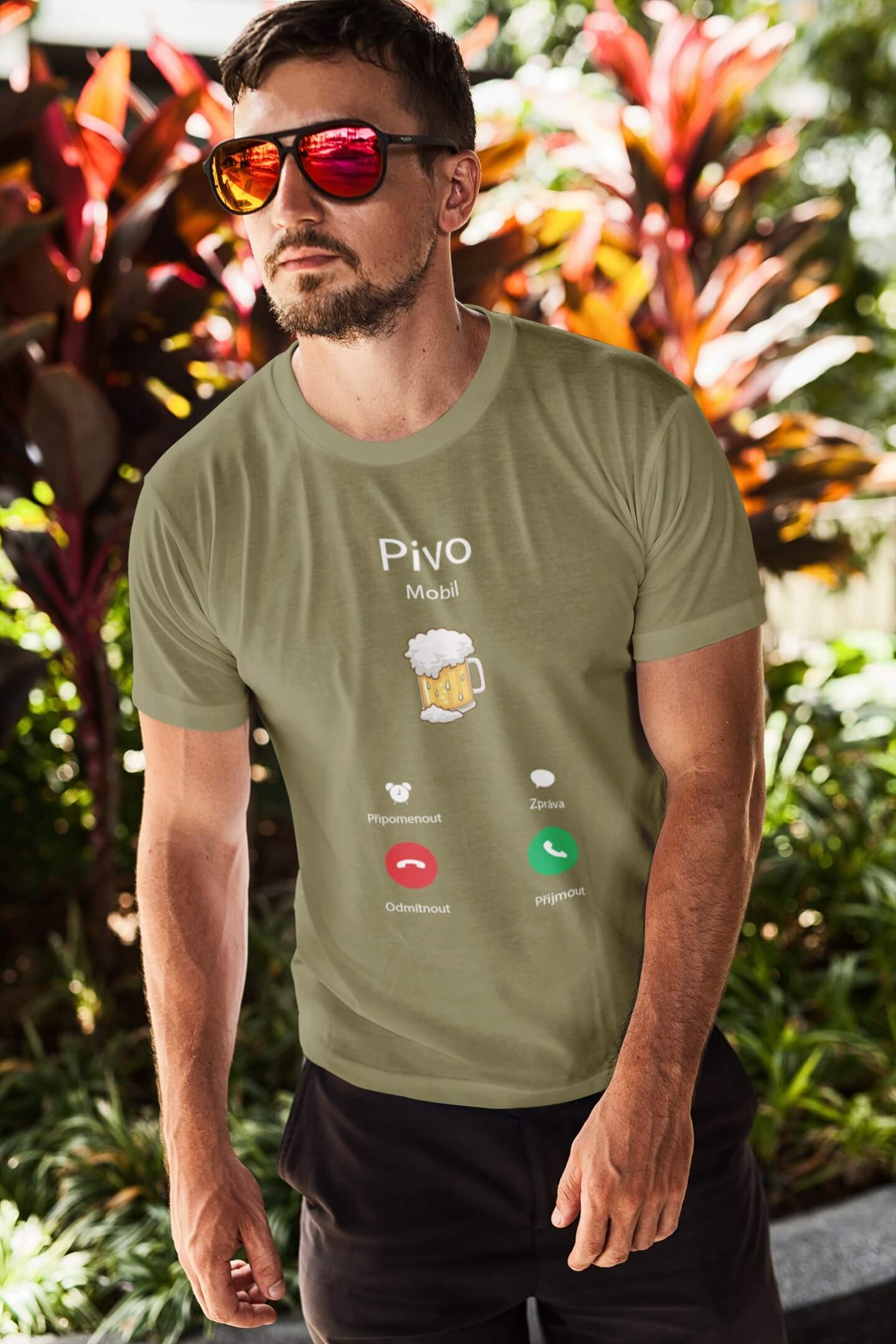 Pánské tričko Pivo volá Barva: Svetlá khaki, Velikost: 2XL