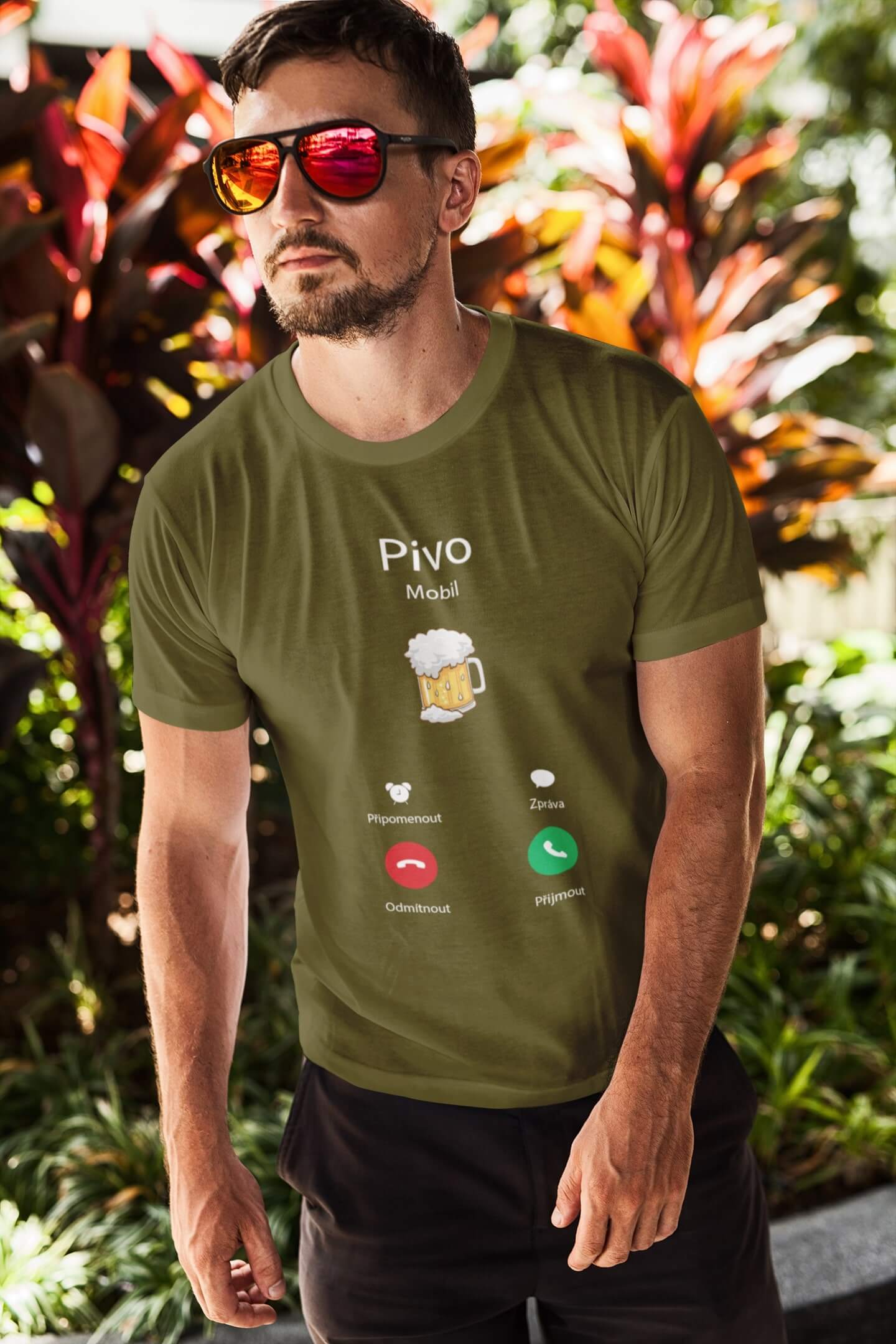 Pánské tričko Pivo volá Barva: Khaki, Velikost: L