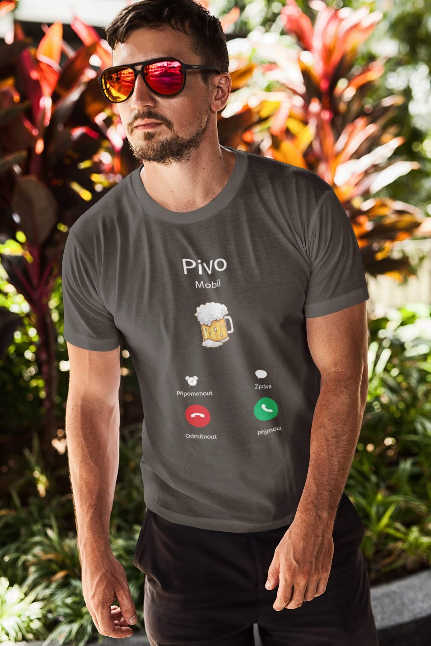 Pánské tričko Pivo volá Barva: Tmavá břidlice, Velikost: L