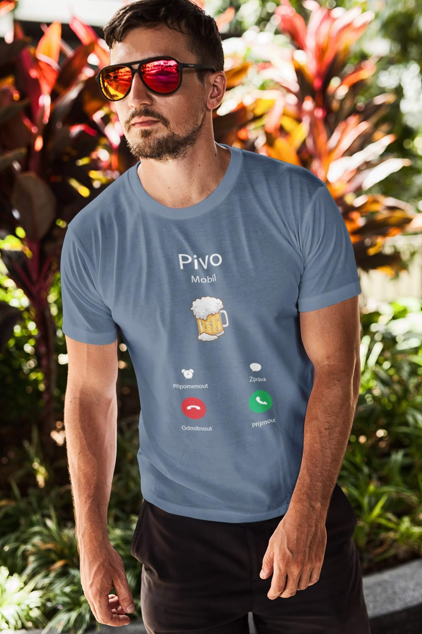 Pánské tričko Pivo volá Barva: Denim, Velikost: L
