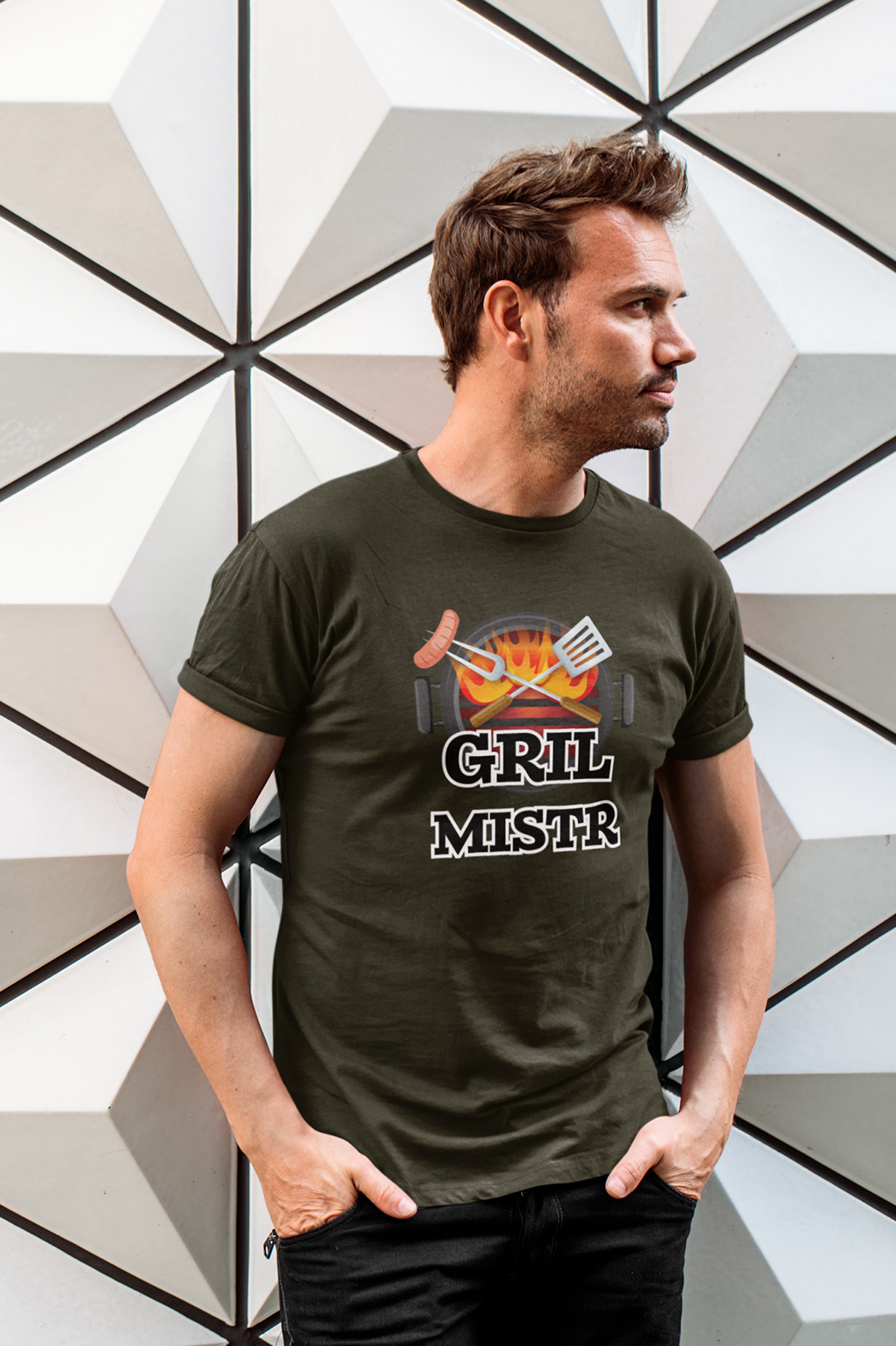 Pánské tričko Gril mistr Barva: Military, Velikost: 3XL