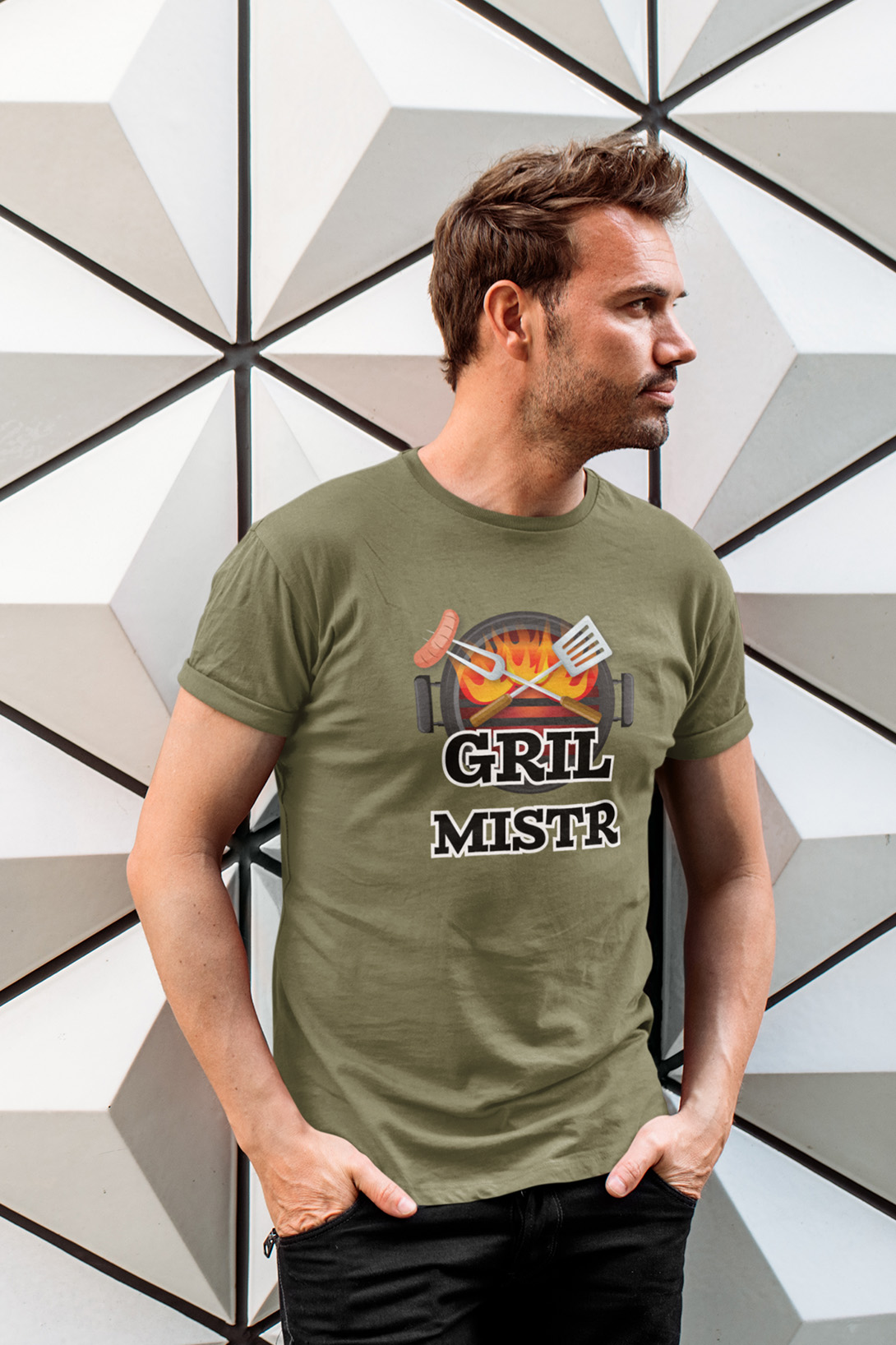 Pánské tričko Gril mistr Barva: Svetlá khaki, Velikost: XS
