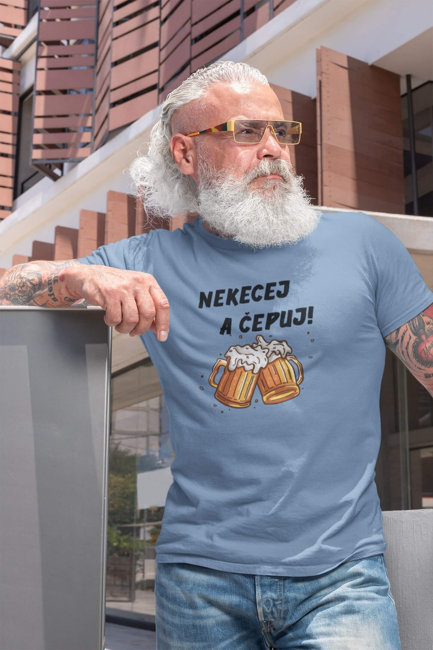 Pánské tričko Nekecej a čepuj! Barva: Nebeská modrá, Velikost: XS