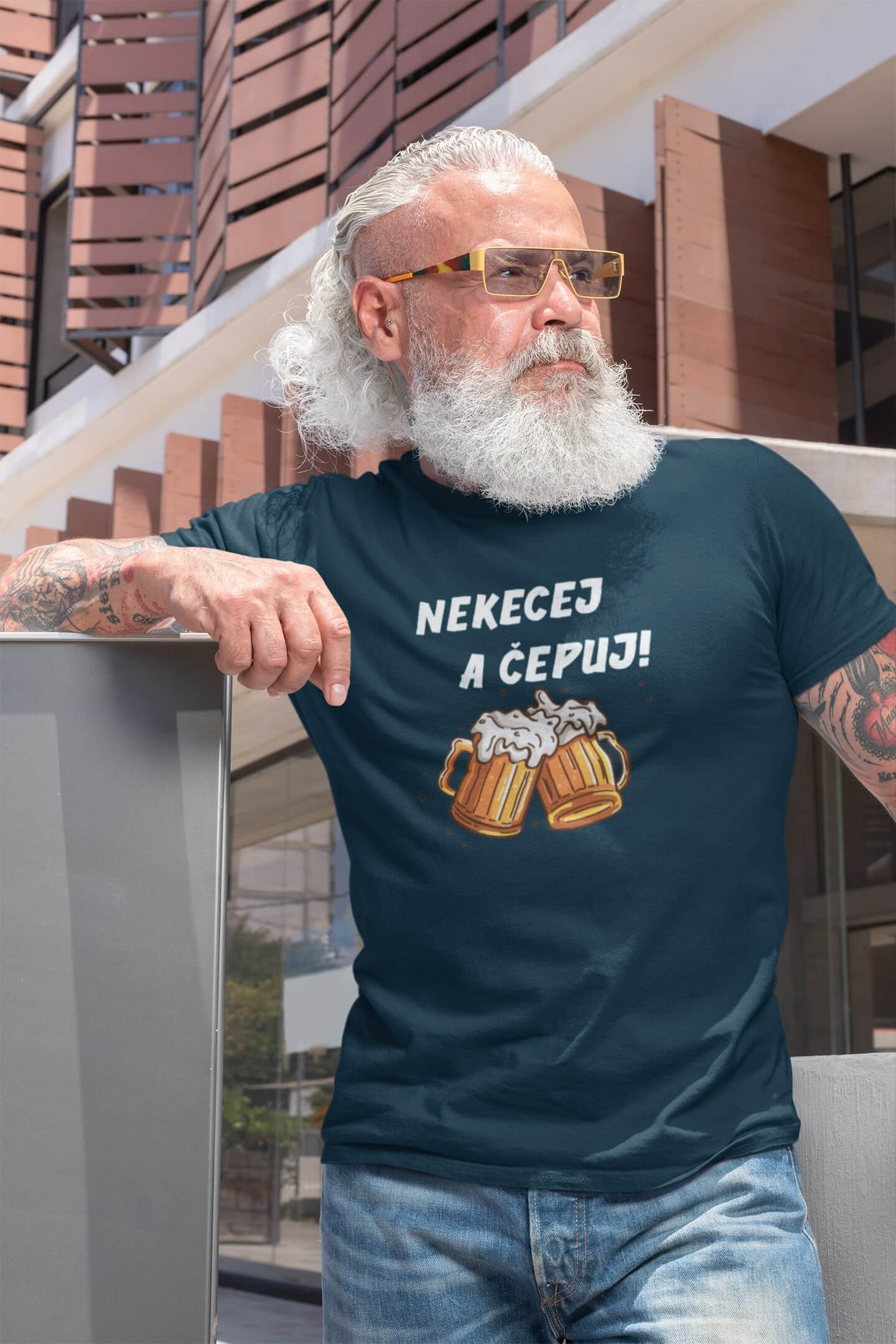 Pánské tričko Nekecej a čepuj! Barva: Petrolejová modrá, Velikost: S
