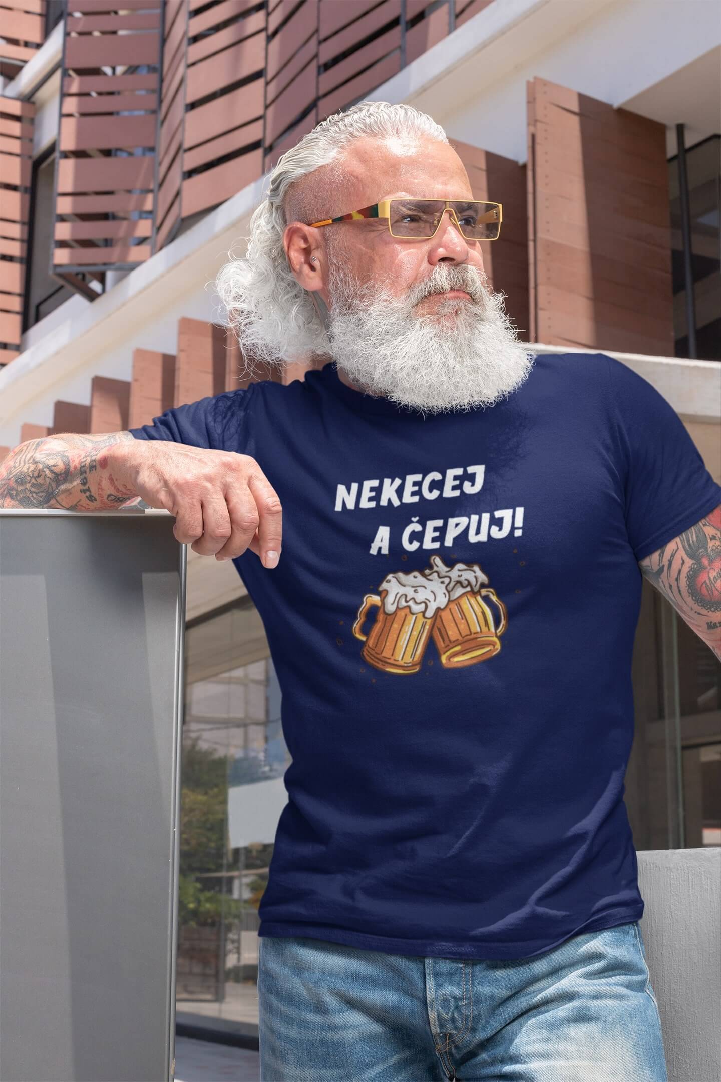 Pánské tričko Nekecej a čepuj! Barva: Půlnoční modrá, Velikost: 2XL