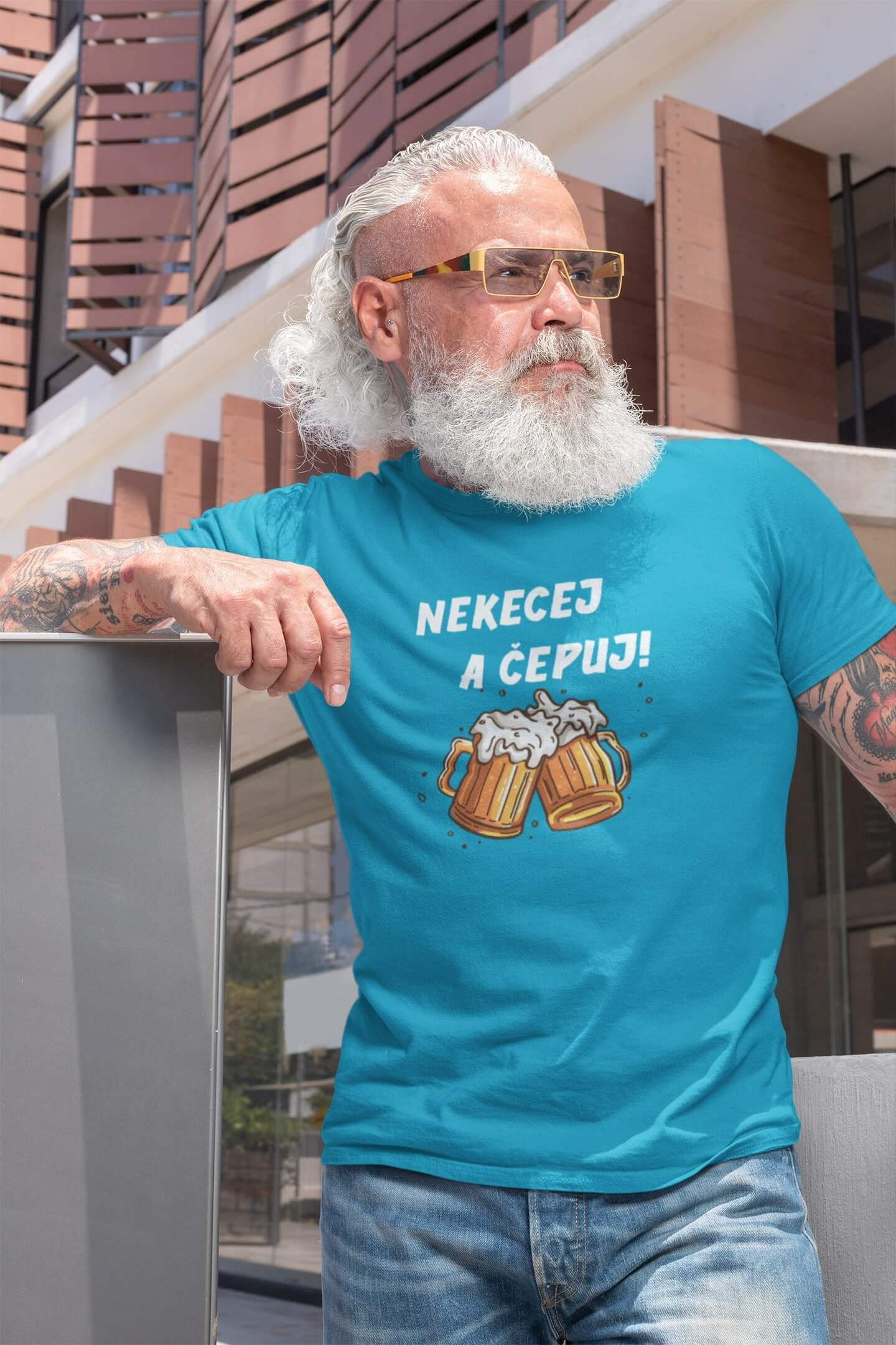 Pánské tričko Nekecej a čepuj! Barva: Tyrkysová, Velikost: 3XL