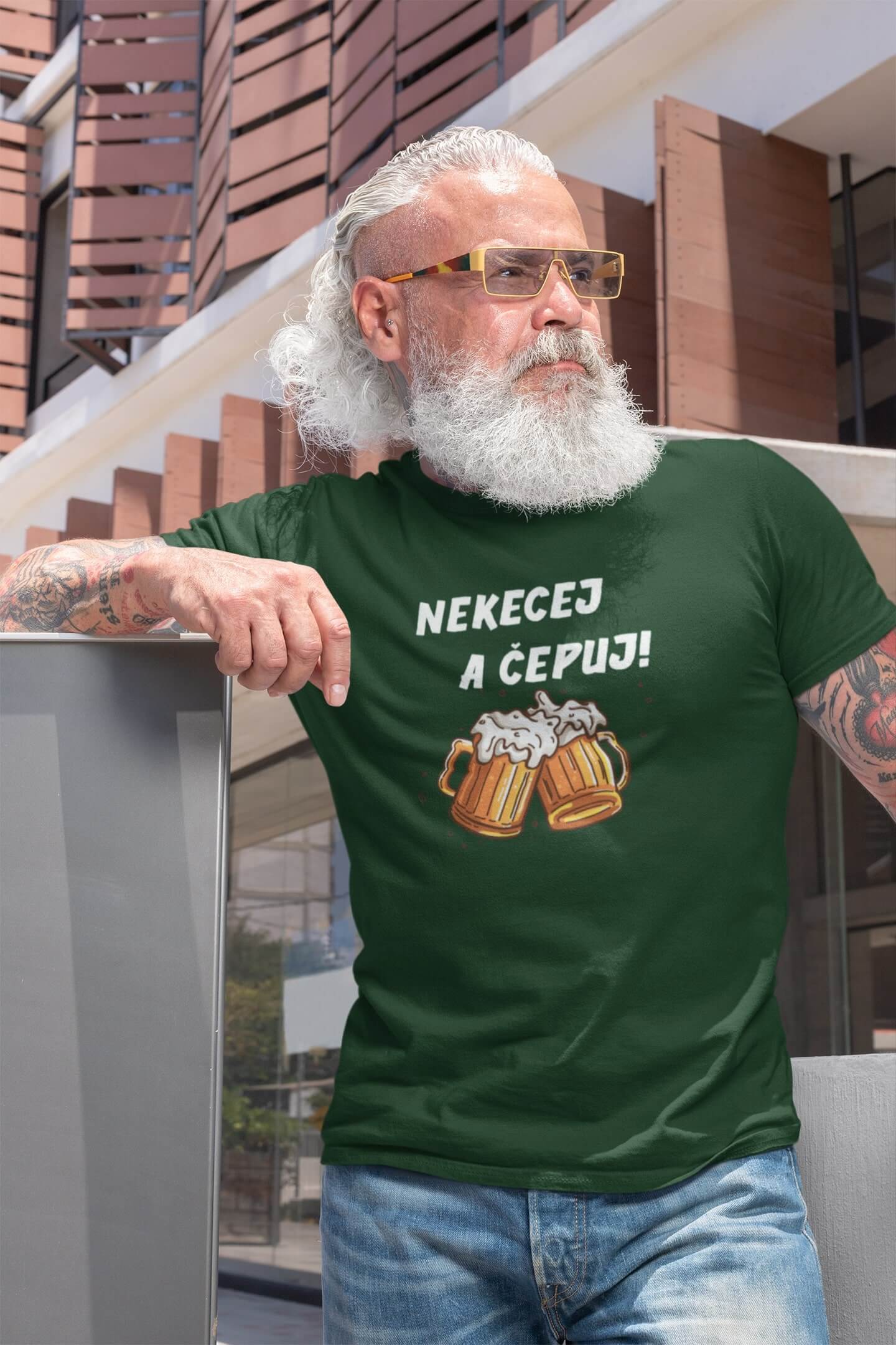Pánské tričko Nekecej a čepuj! Barva: Láhvově zelená, Velikost: 2XL