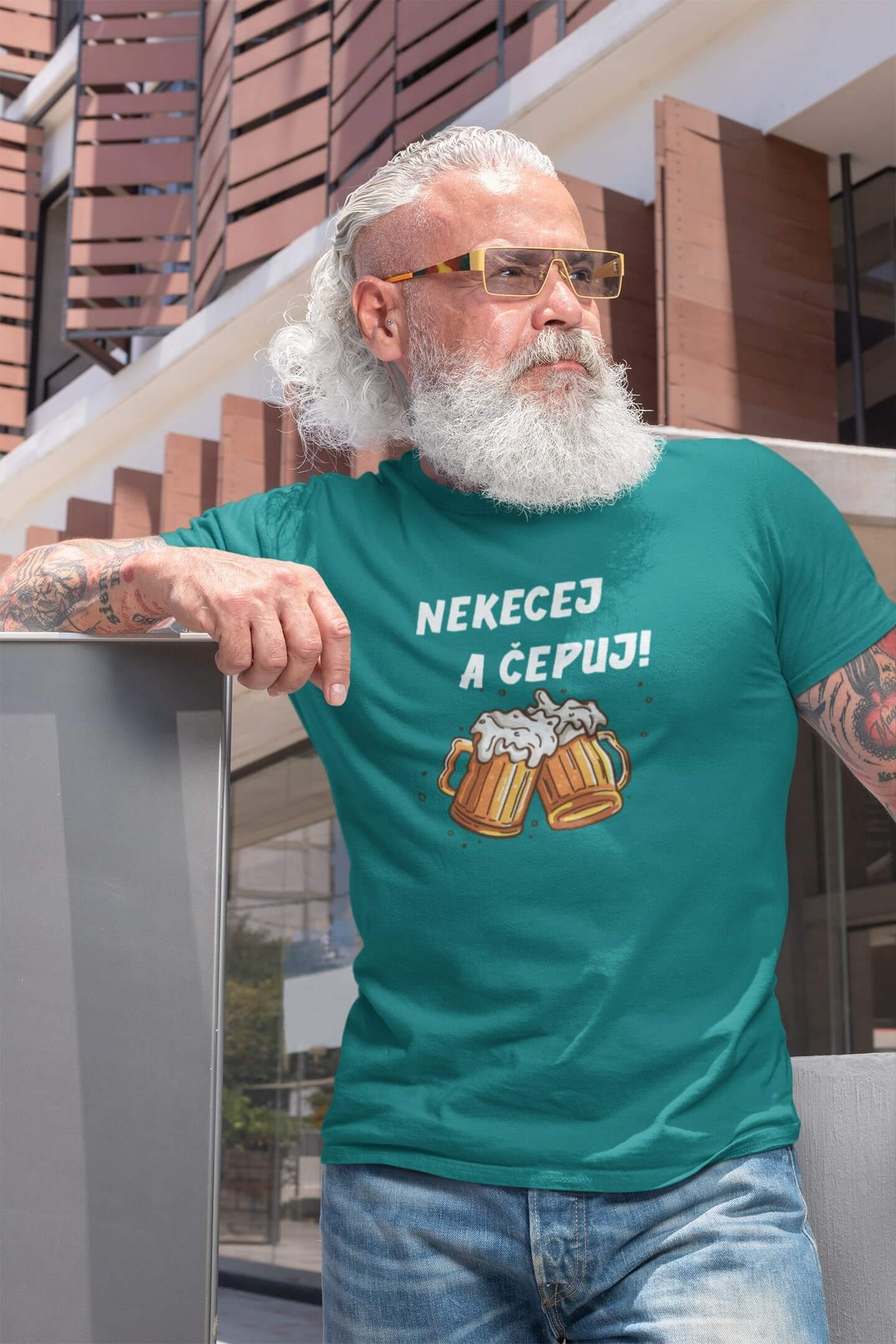 Pánské tričko Nekecej a čepuj! Barva: Smaragdově zelená, Velikost: S