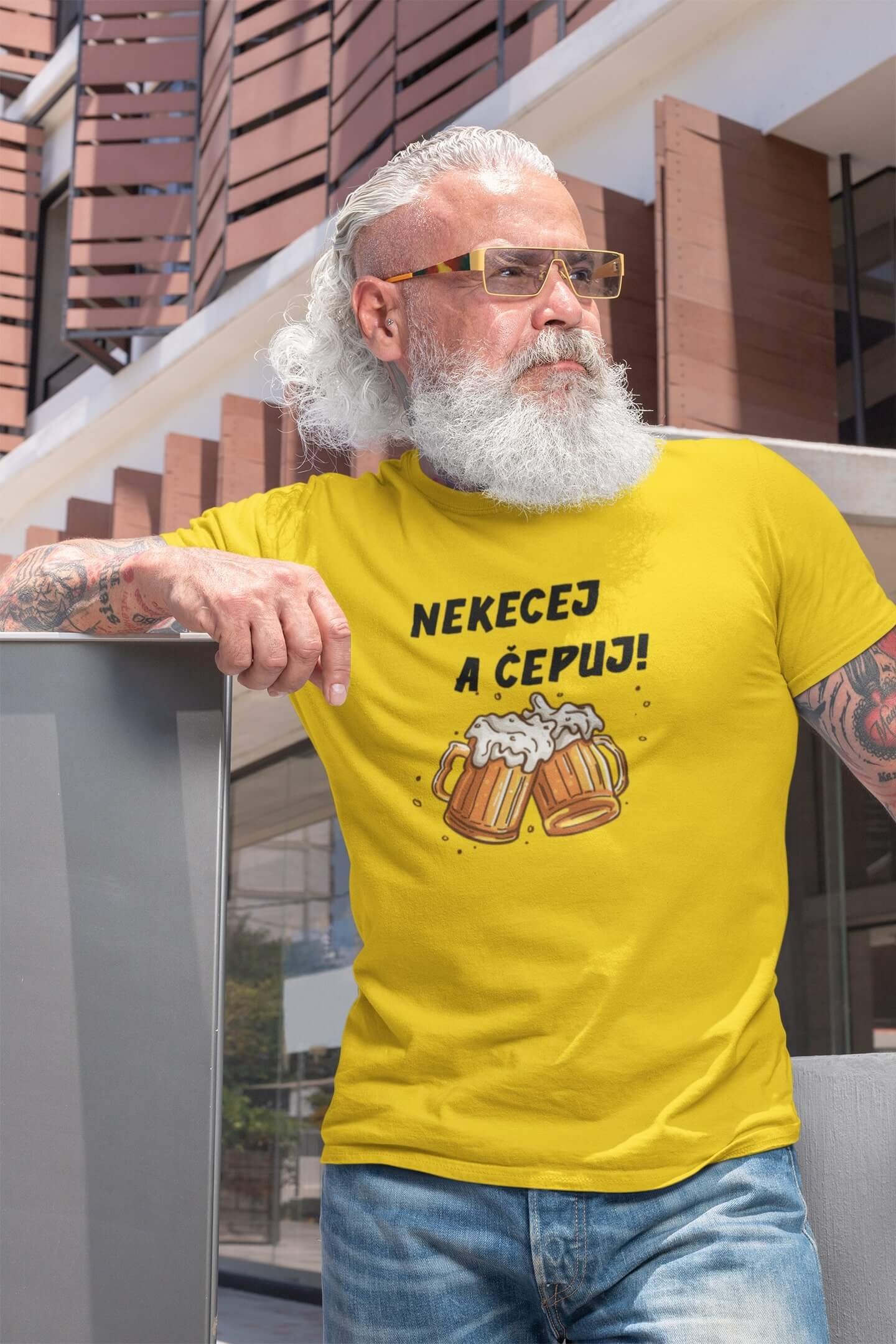 Pánské tričko Nekecej a čepuj! Barva: Žlutá, Velikost: S
