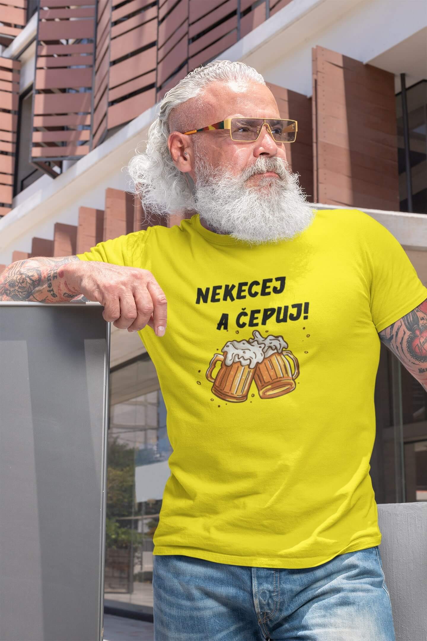 Pánské tričko Nekecej a čepuj! Barva: Citrónová, Velikost: XL