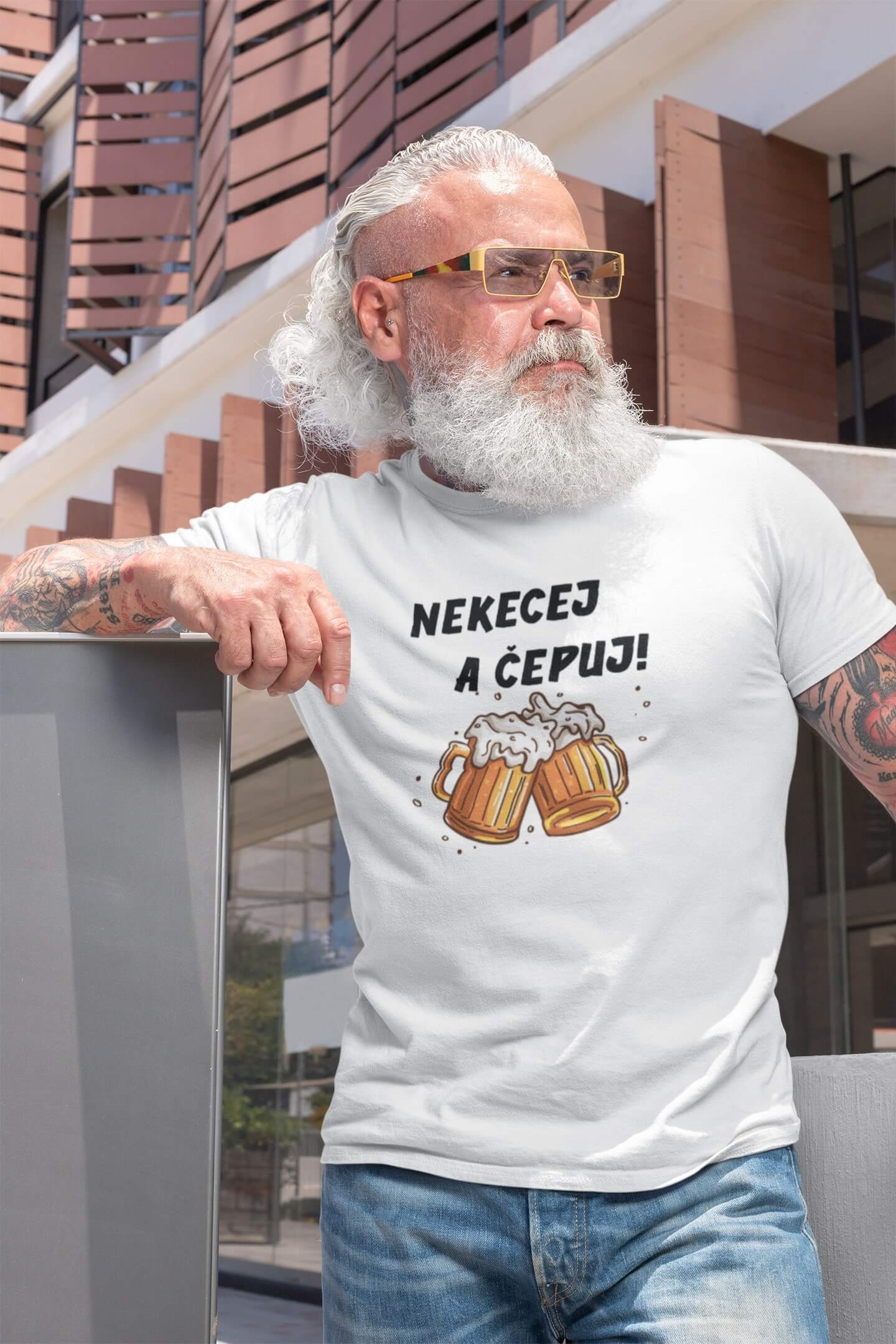 Pánské tričko Nekecej a čepuj! Barva: Bíla, Velikost: XS