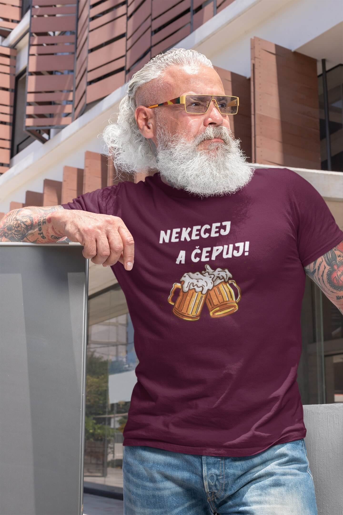 Pánské tričko Nekecej a čepuj! Barva: Fuchsiová, Velikost: XL