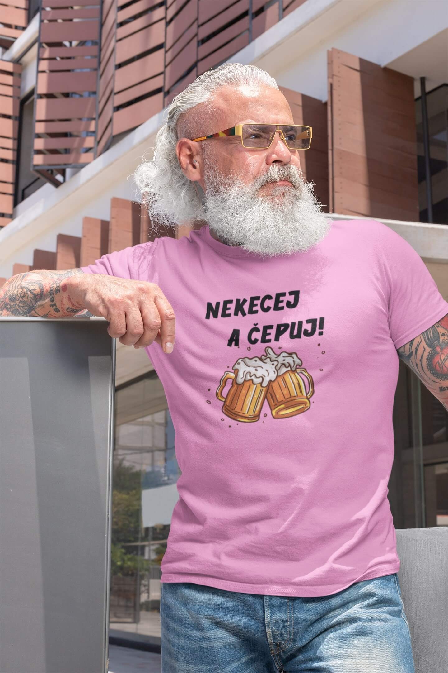 Pánské tričko Nekecej a čepuj! Barva: Ružová, Velikost: XS