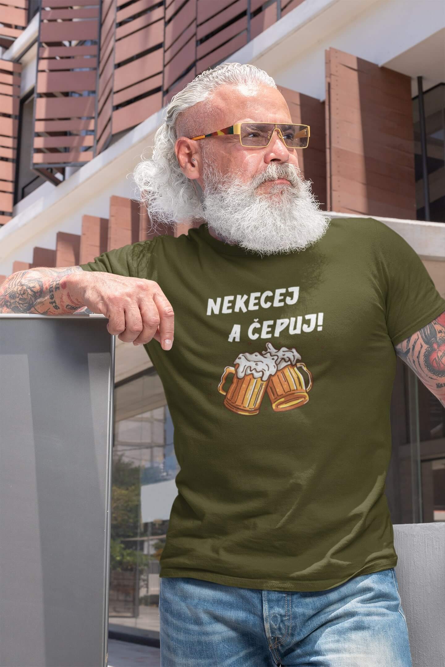Pánské tričko Nekecej a čepuj! Barva: Khaki, Velikost: S