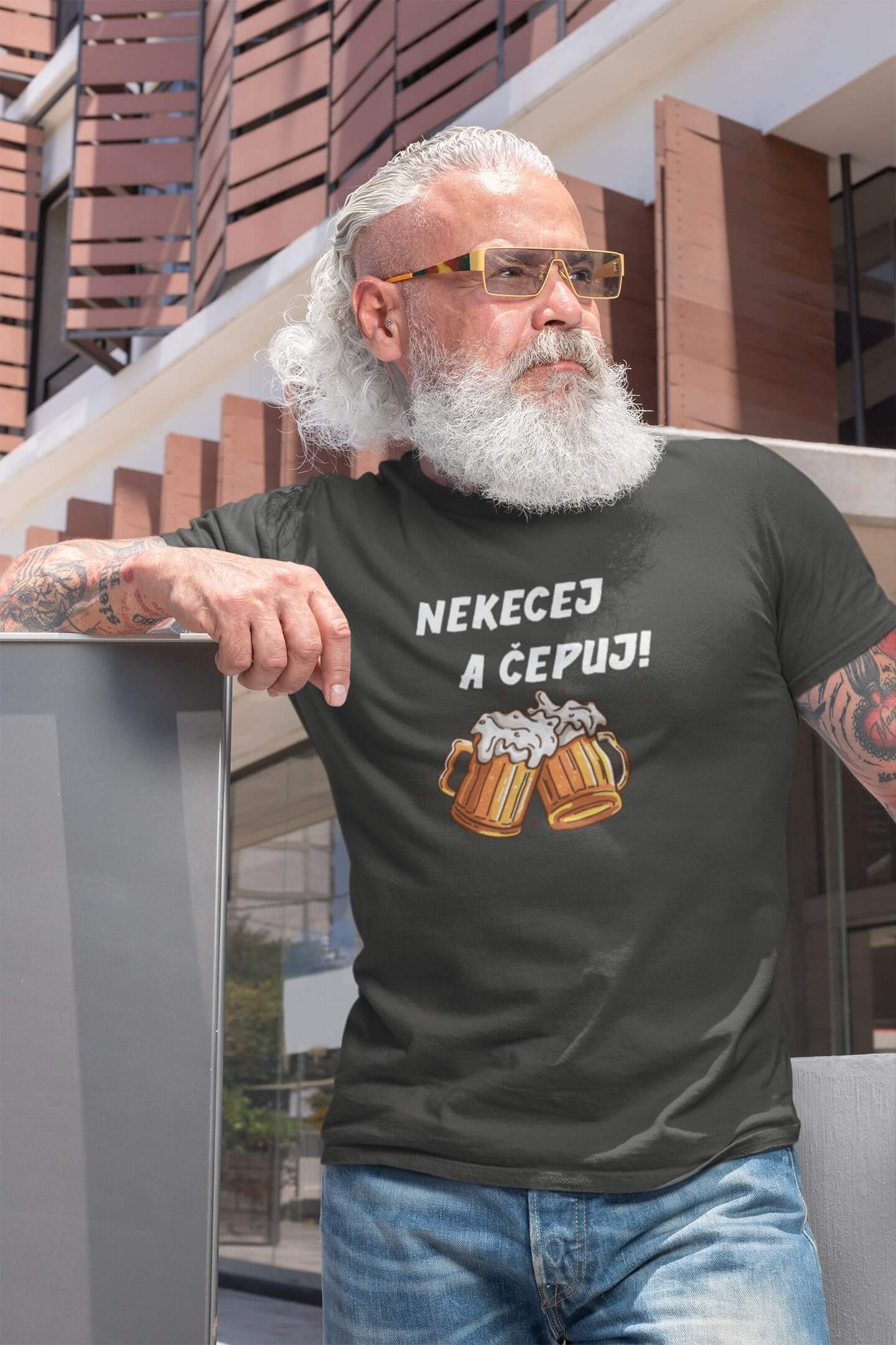 Pánské tričko Nekecej a čepuj! Barva: Tmavá břidlice, Velikost: 2XL