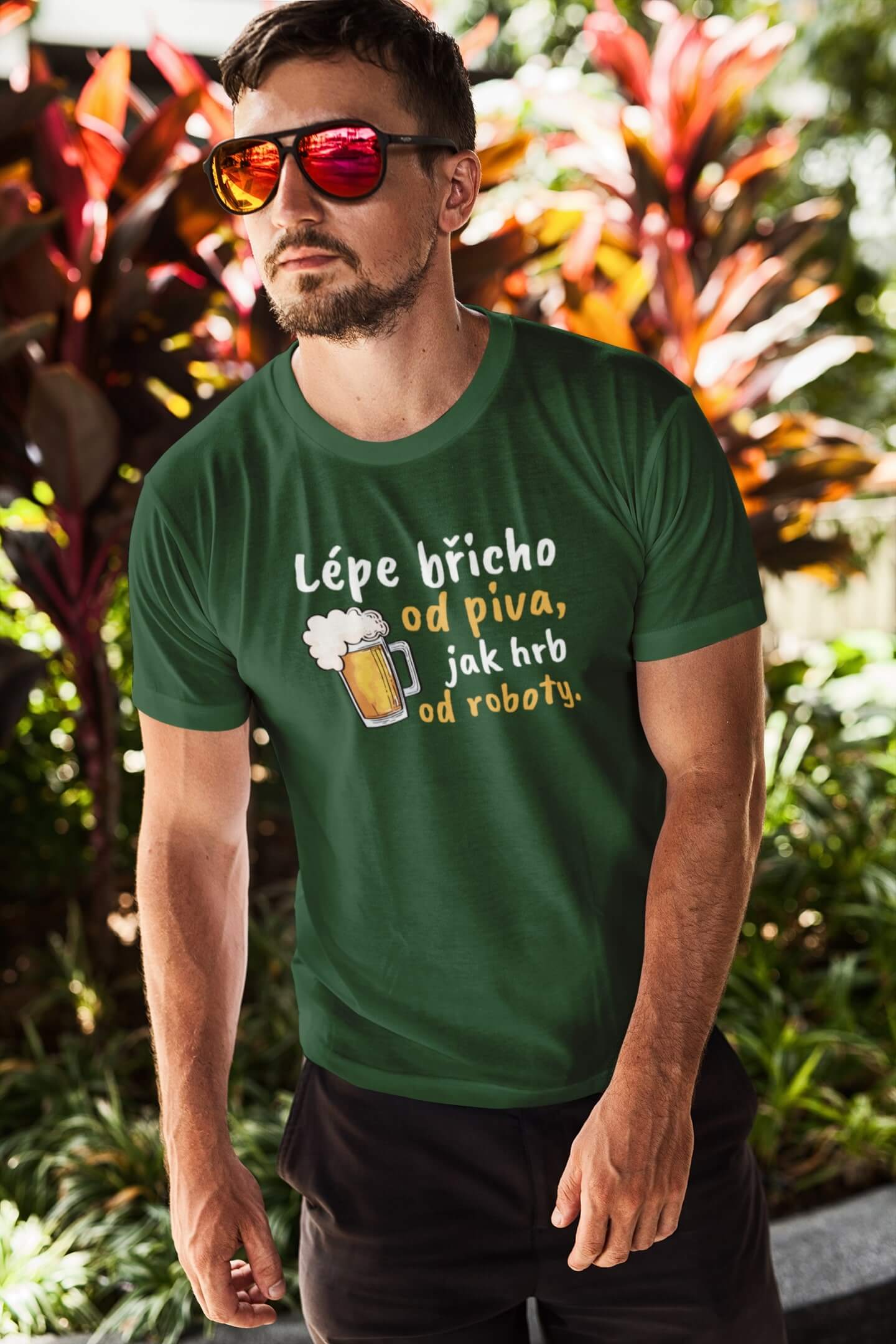 Pánské tričko Lépe břicho od piva Barva: Láhvově zelená, Velikost: M