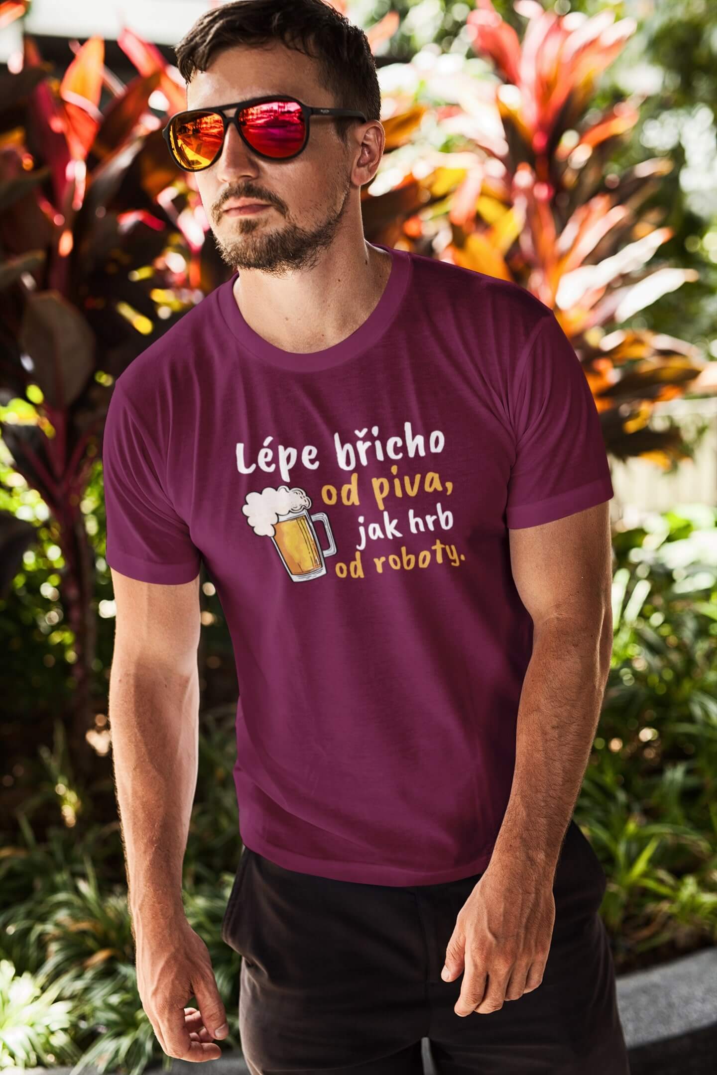 Pánské tričko Lépe břicho od piva Barva: Fuchsiová, Velikost: L