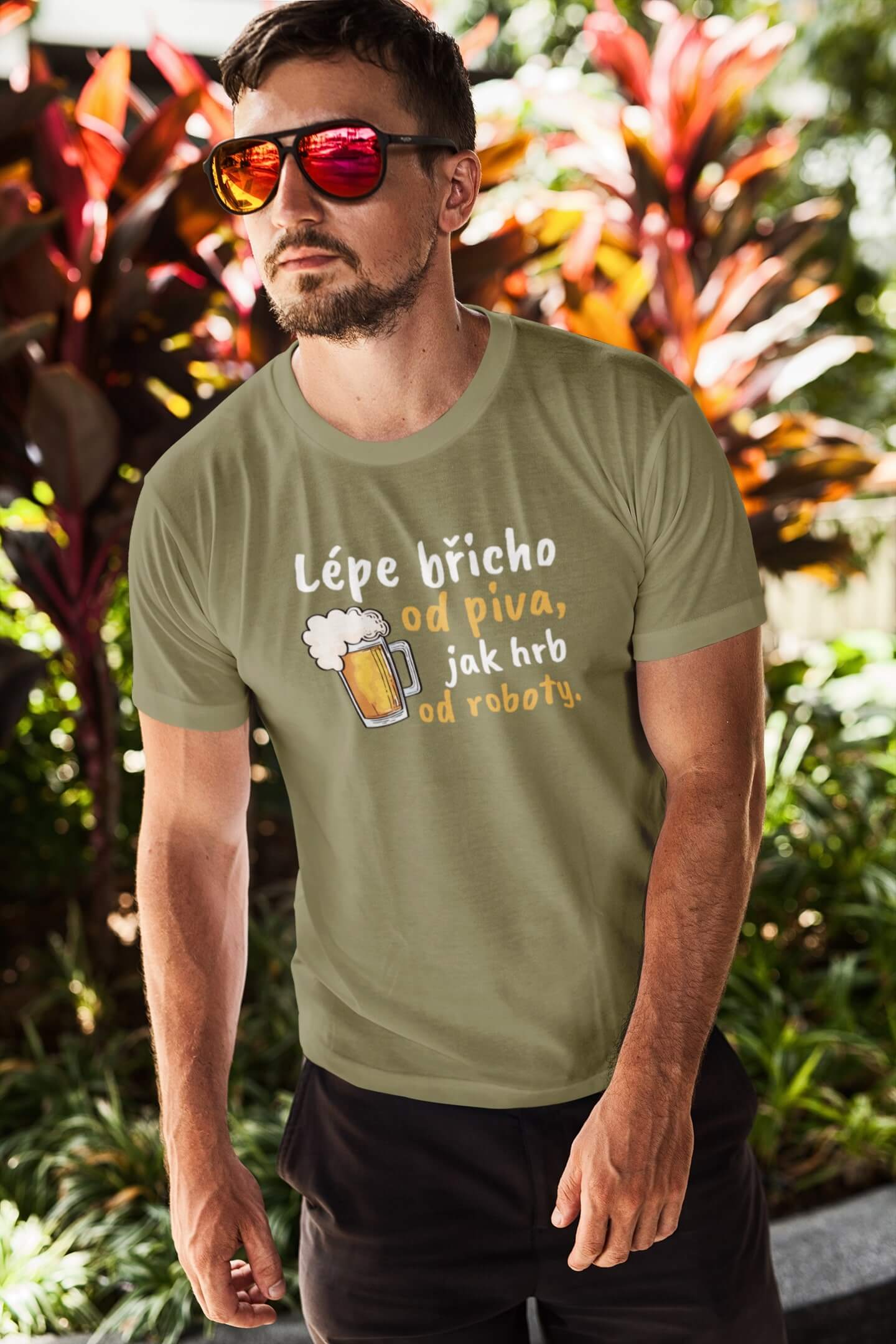 Pánské tričko Lépe břicho od piva Barva: Svetlá khaki, Velikost: M