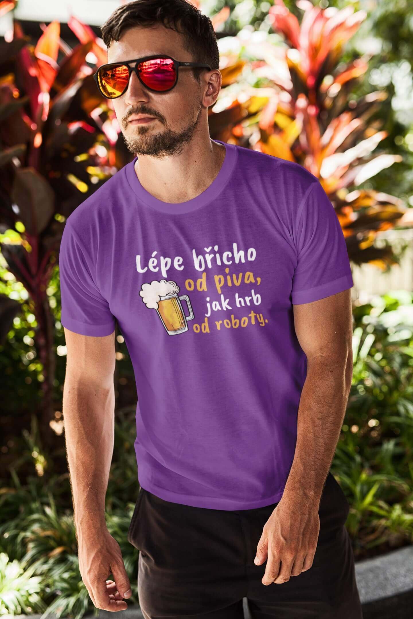 Pánské tričko Lépe břicho od piva Barva: Fialová, Velikost: L