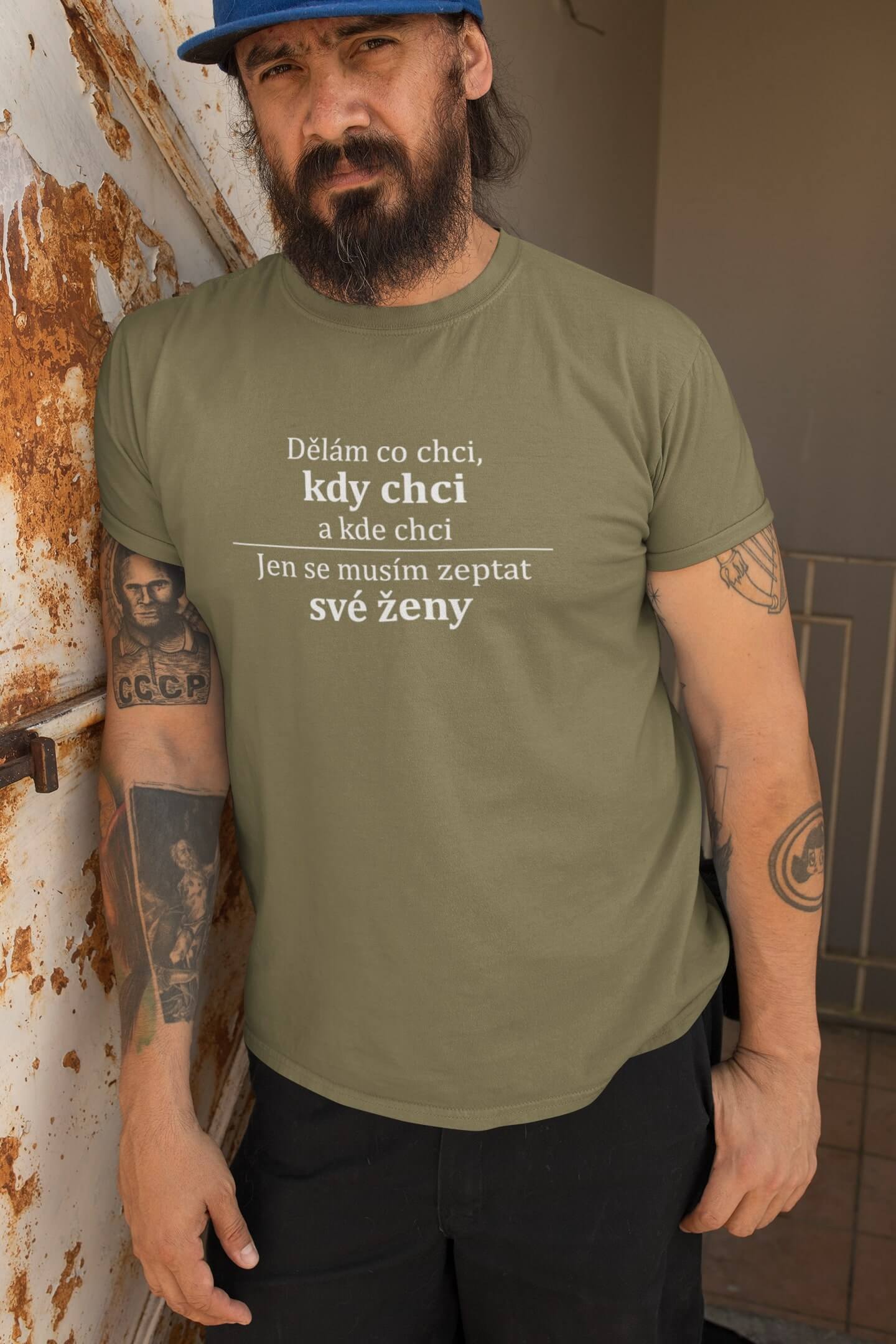 Pánské tričko Můžu všechno Barva: Svetlá khaki, Velikost: S