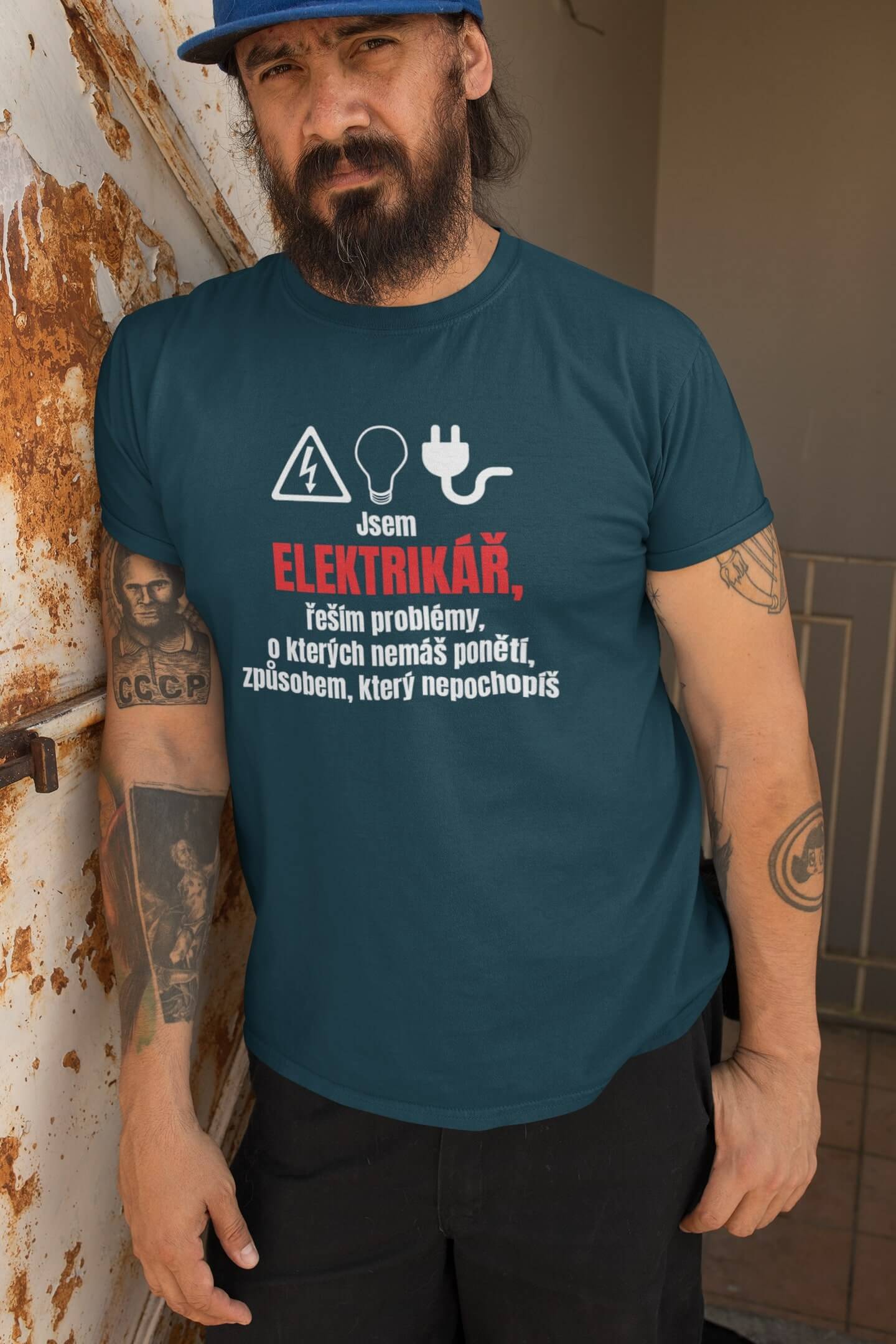 Pánské tričko Elektrikář Barva: Petrolejová modrá, Velikost: S