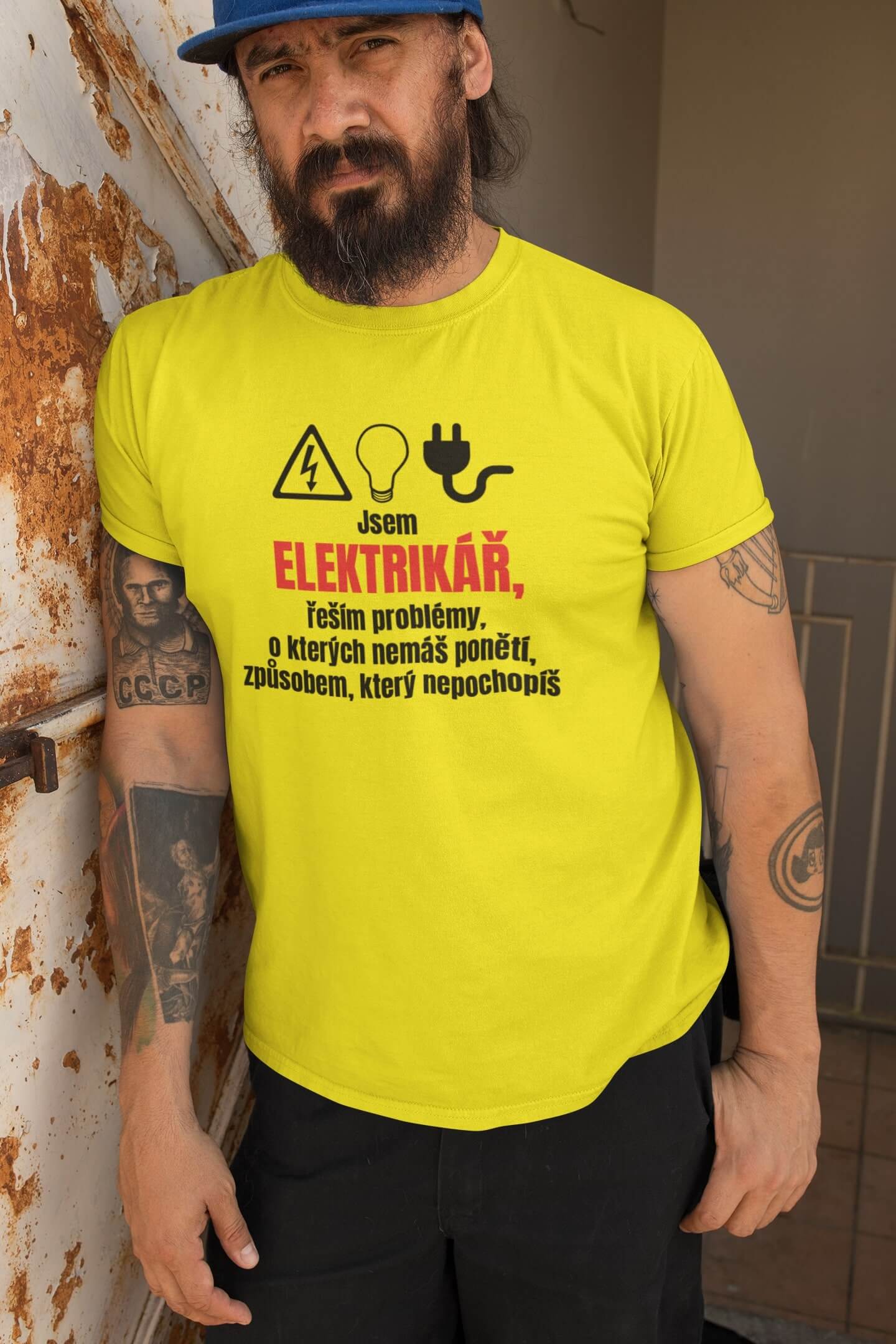 Pánské tričko Elektrikář Barva: Citrónová, Velikost: 4XL