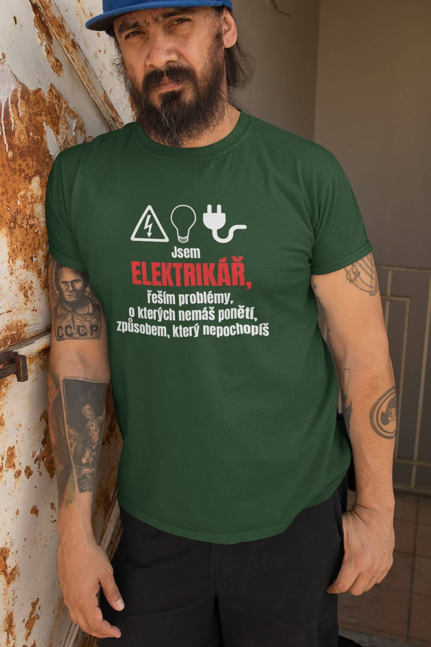 Pánské tričko Elektrikář Barva: Láhvově zelená, Velikost: XL