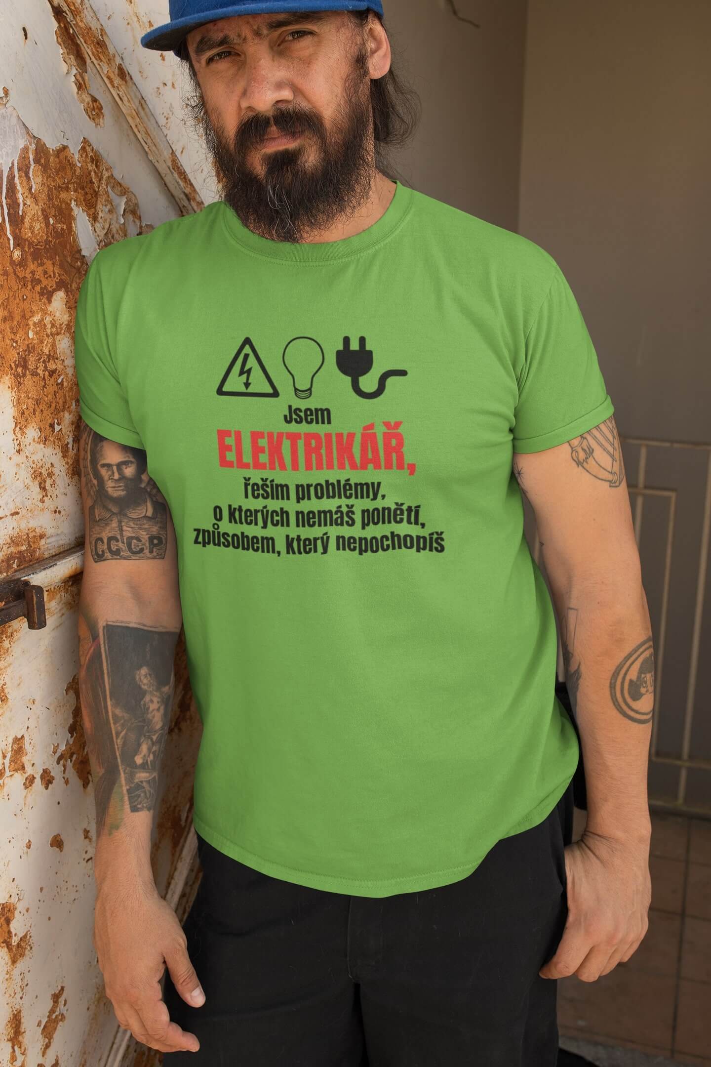Pánské tričko Elektrikář Barva: Hrášková zelená, Velikost: S
