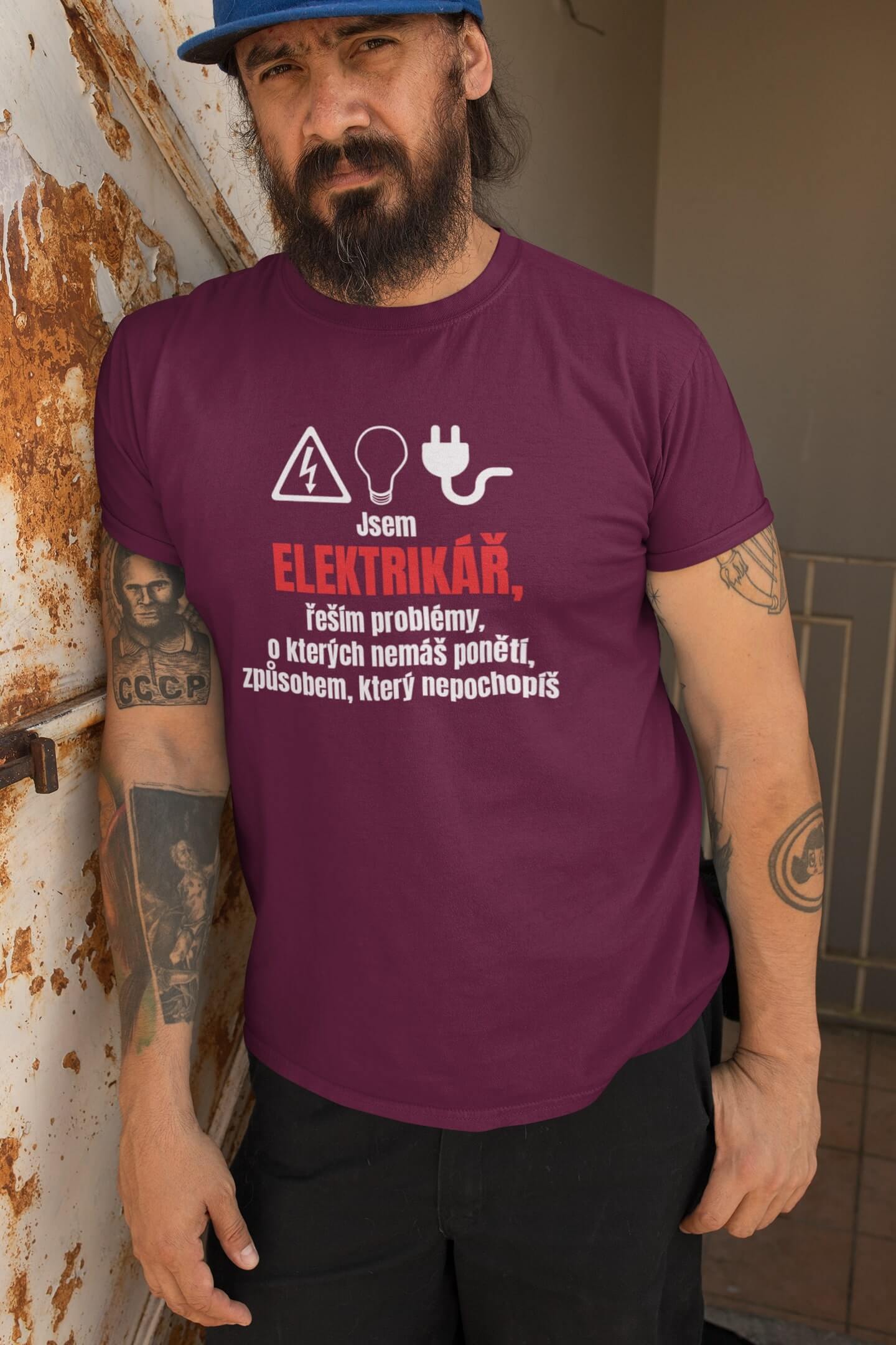 Pánské tričko Elektrikář Barva: Fuchsiová, Velikost: S