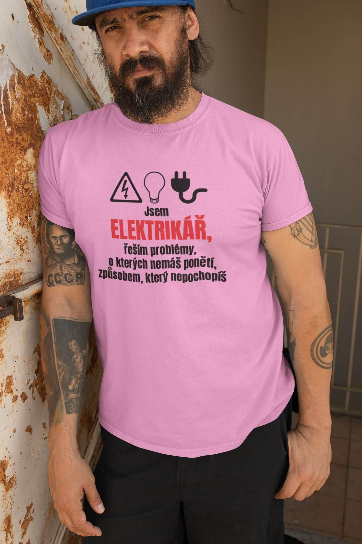 Pánské tričko Elektrikář Barva: Ružová, Velikost: M