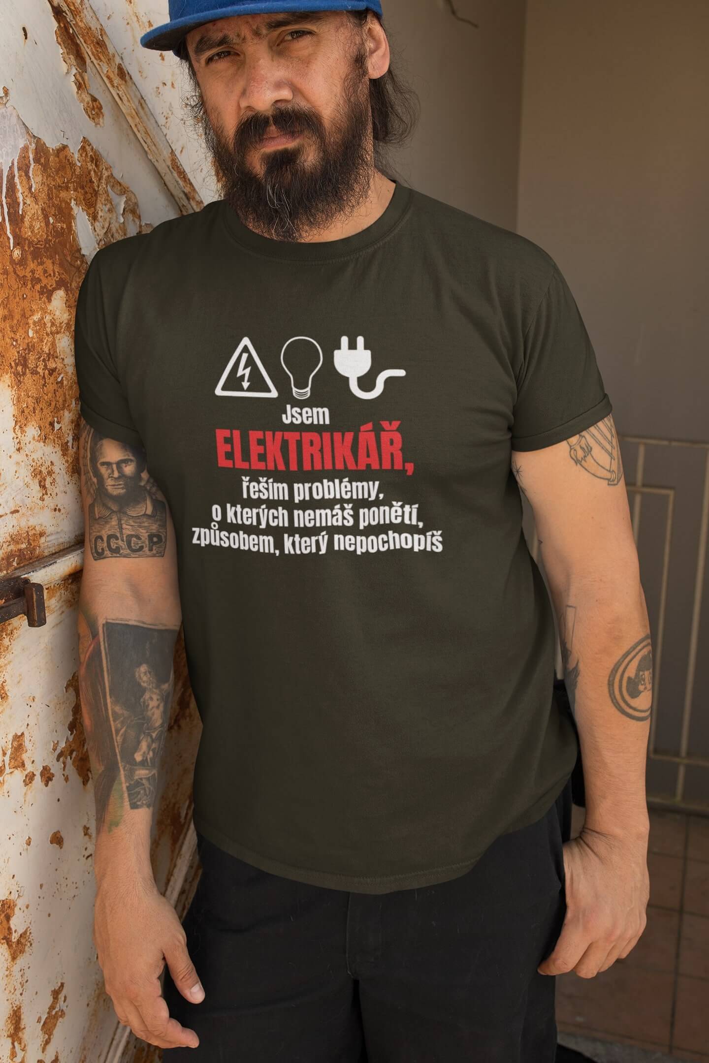 Pánské tričko Elektrikář Barva: Military, Velikost: XL