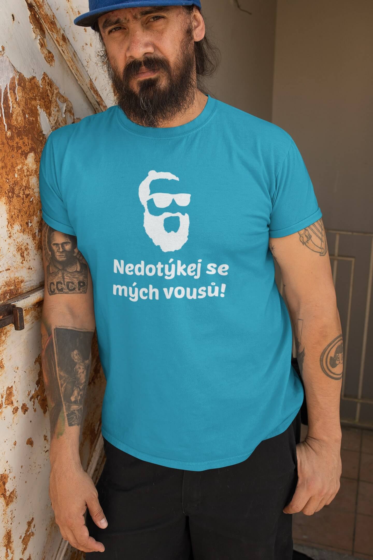 Pánské tričko Vousy Barva: Tyrkysová, Velikost: S