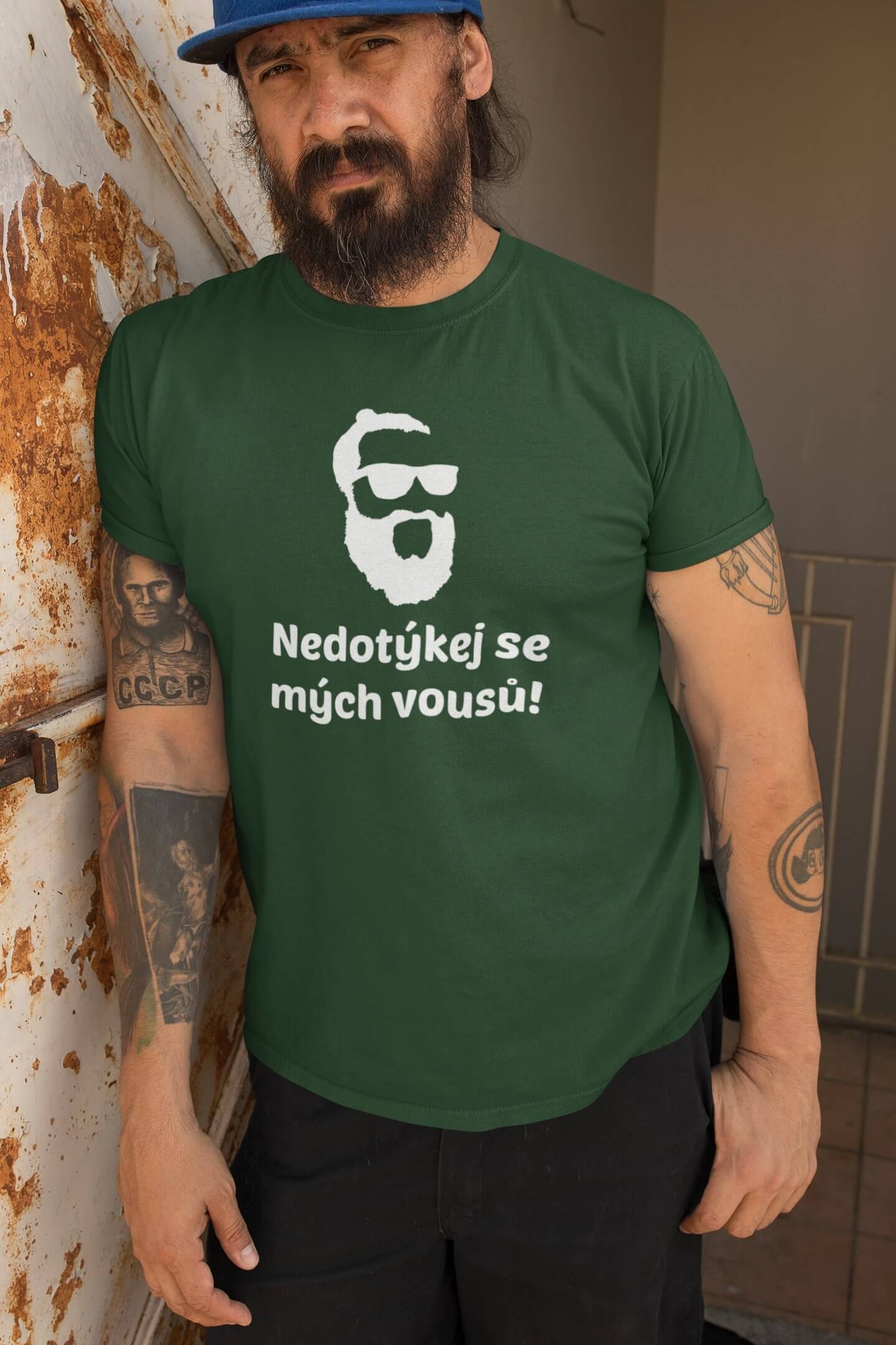 Pánské tričko Vousy Barva: Láhvově zelená, Velikost: 2XL